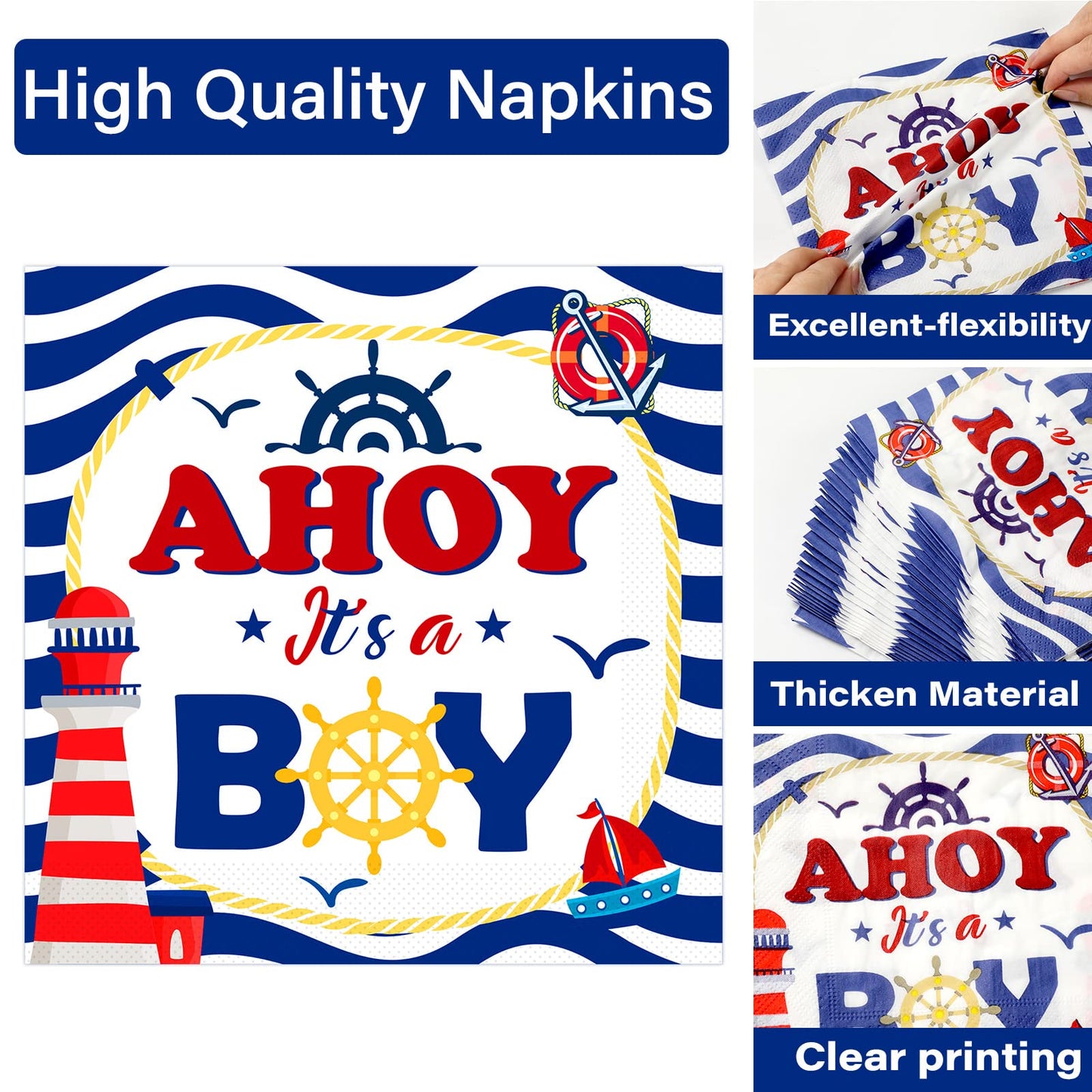 25 Guests Nautical It'S A Boy Baby Shower Party Supplies Decorations Ahoy Nautical Party Disposable Plates Napkins Tableware Din