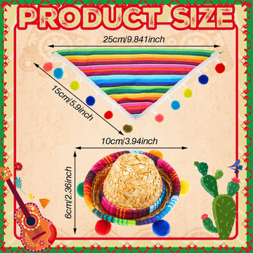 Shyyween 2 Pcs 17cm Doll Mexican Costume Accessories Mini Western Cowboy Mexican Hat with Bandana Scarf Outfit Set Accessories for Birthday Christmas Anniversary Collectors' Gift Doll Not Included