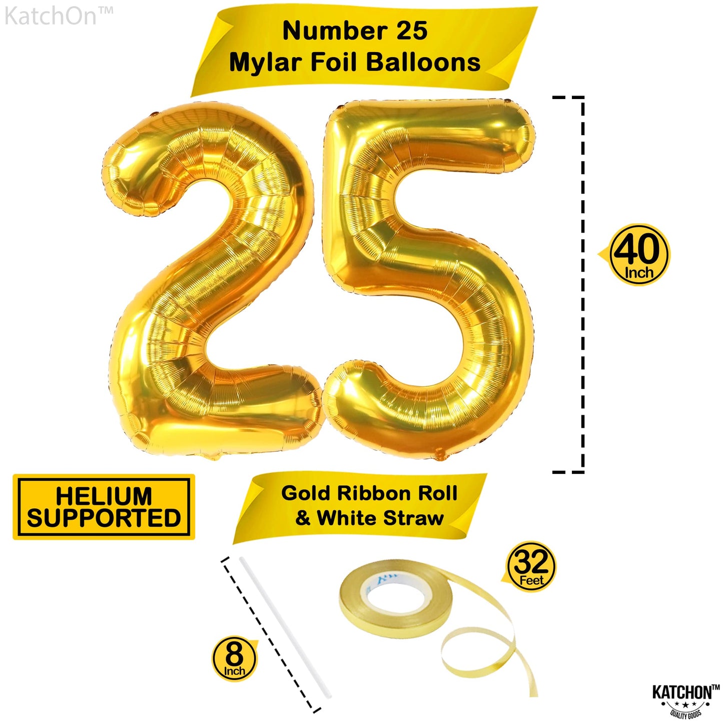 Katchon, Gold 25 Balloon Numbers - 40 Inch | 25Th Birthday Balloons, Gold 25Th Birthday Decorations For Women | 25 Balloon Numbers Gold | 25 Years Balloons, 25Th Birthday Decorations For Men