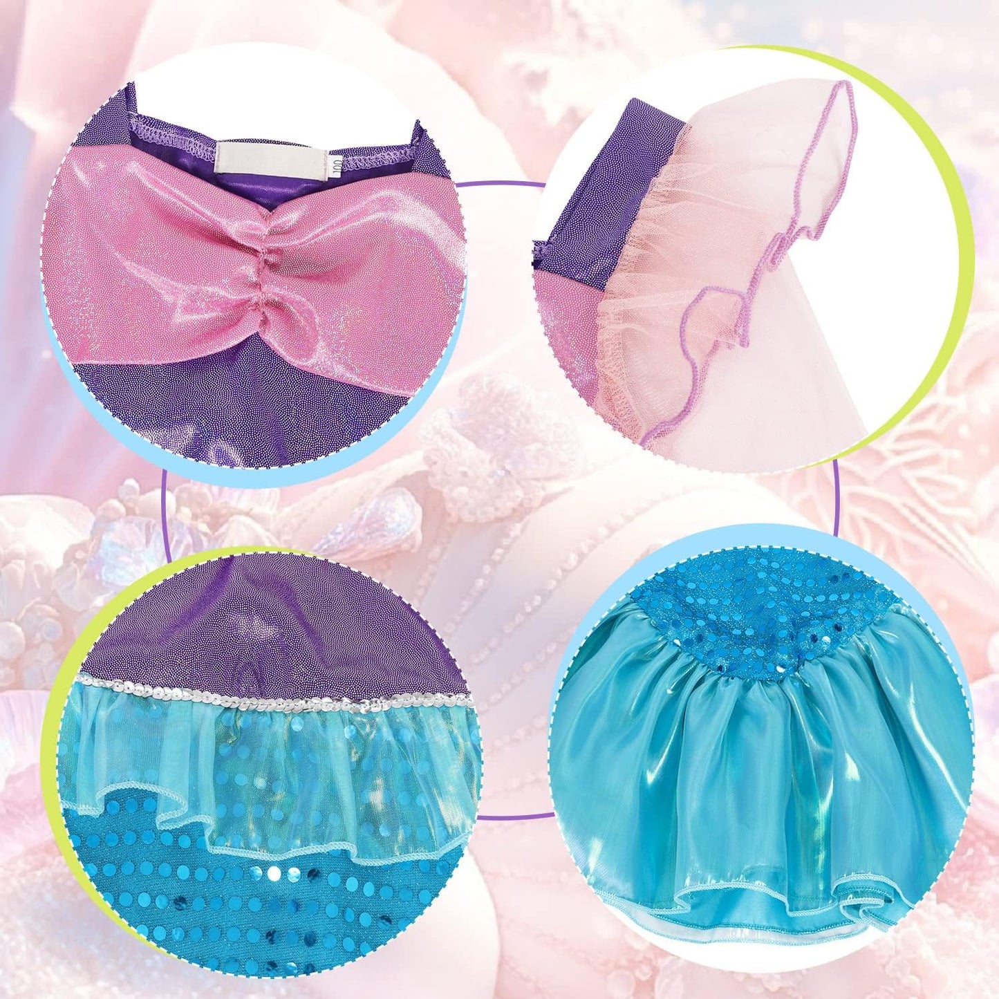 Luzlen Little Girls Mermaid Princess Costume Party Dress For Toddler Kids Baby Halloween Dress Up, 5-6 Years(Tag 130)