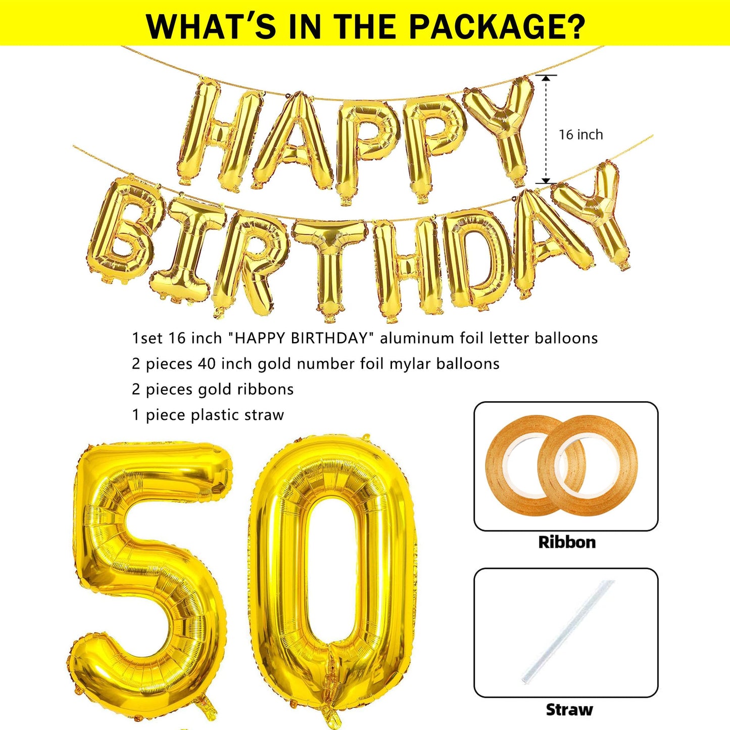 Shuntai 50Th Birthday Decorations Men 50 Balloon Number Gold Jumbo Foil Mylar Digital Balloons With Gold Letters Happy Birthday