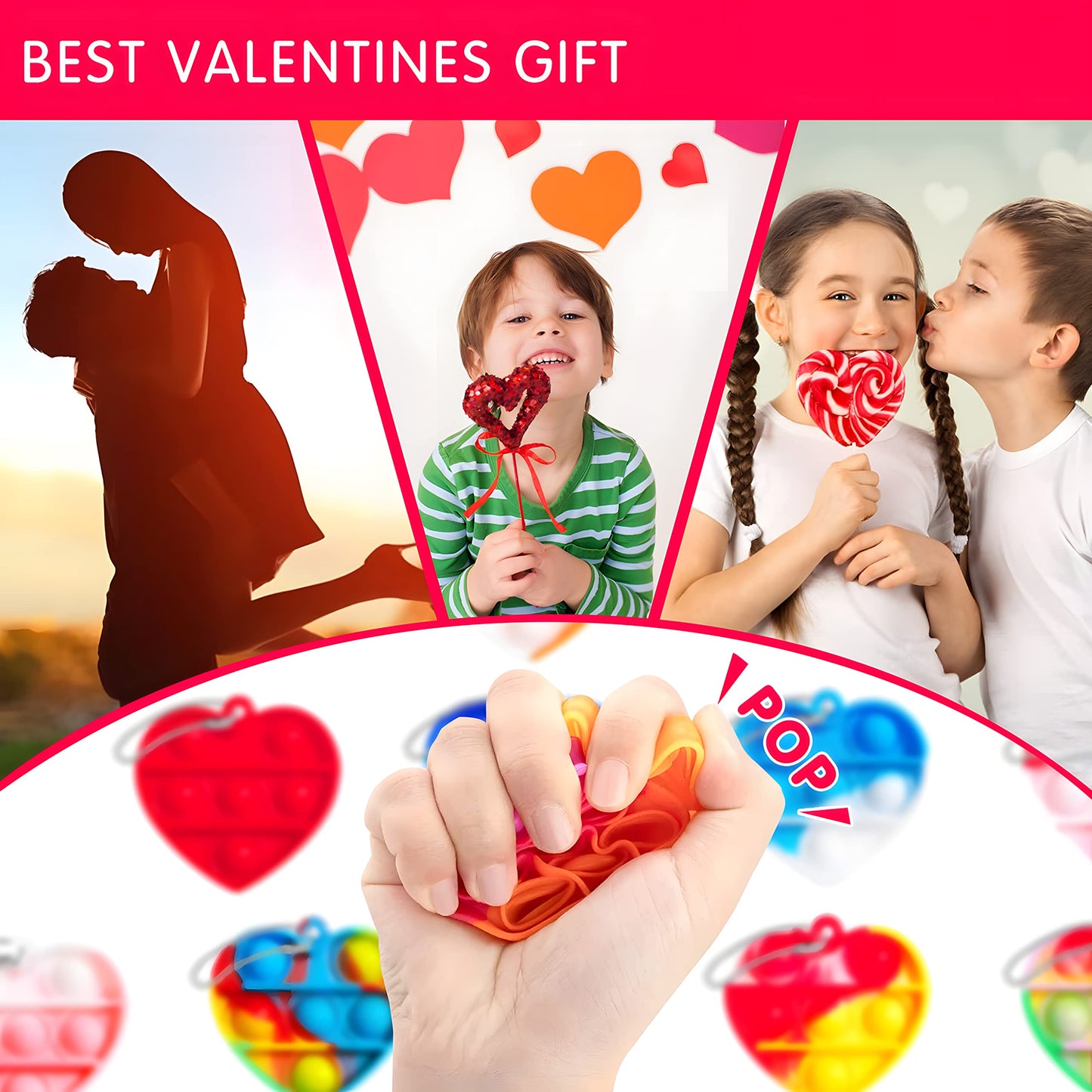 60 Pcs Heart-Shaped Pop Its Set Pop Fidget Toys Push Pop Its Bubble Fidget Sensory Toy Pop It Fingertip Keychain Decompression B