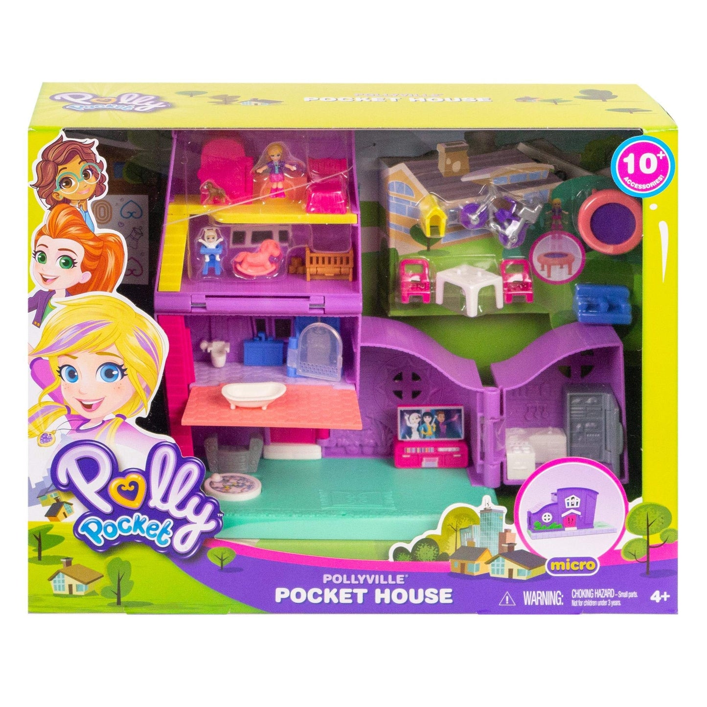 Polly Pocket Doll House With Micro Doll, Toy Bike & Furniture Accessories, Transforming Pollyville Pocket House Playset