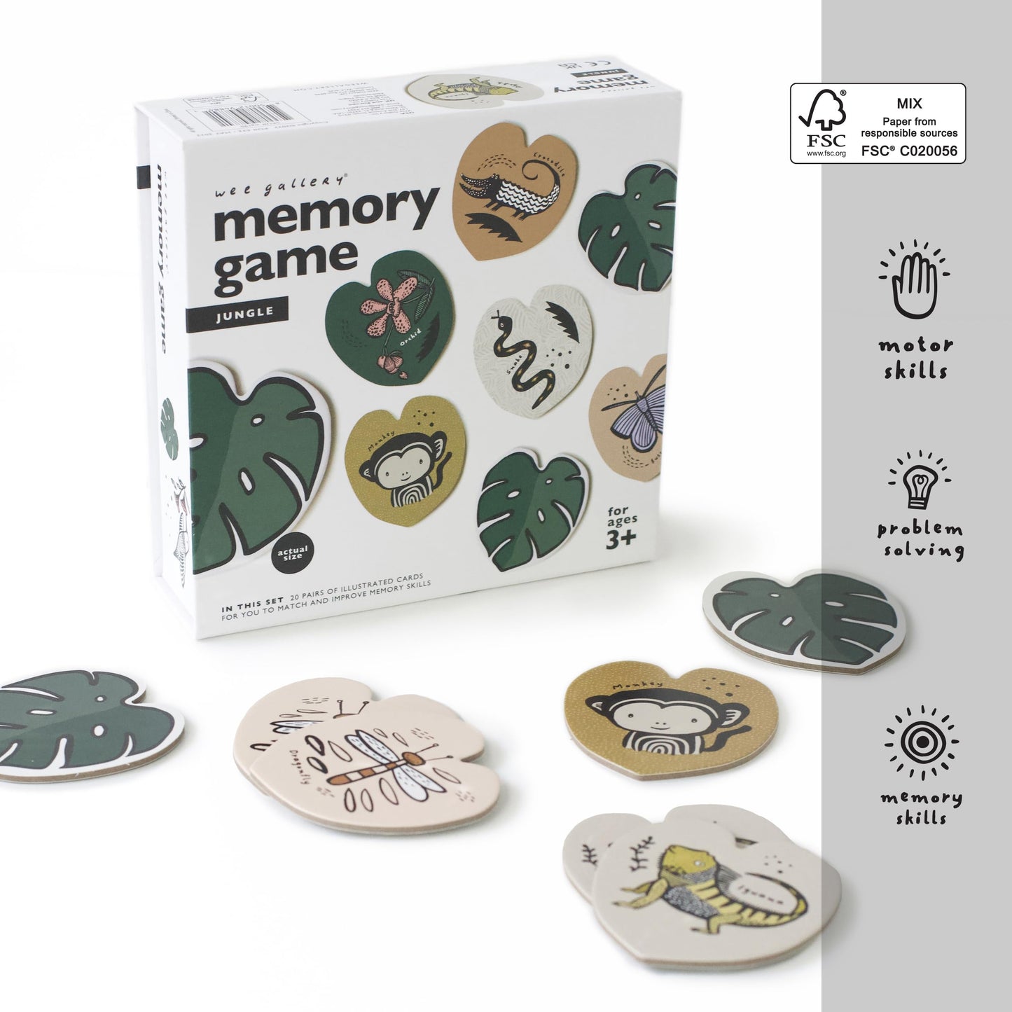 Wee Gallery Memory Game - Jungle Animals and Plants - Brain Building Matching Activity - Animal Recognition, Motor Skills, Creat