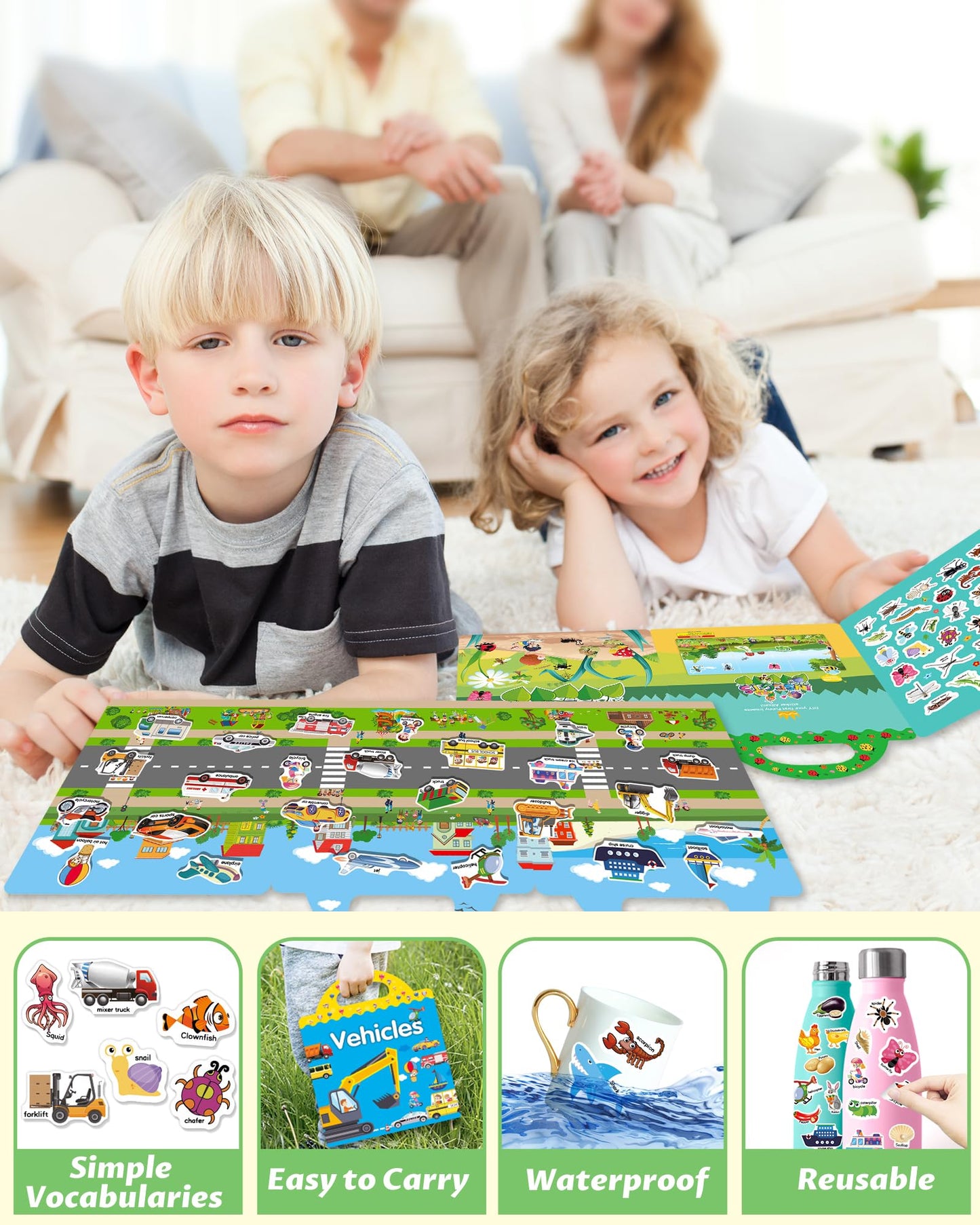 Walenced Reusable Sticker Book For Toddlers 2-4 Years, 3 Sets Stickers For Kids, Toddler Sticker Book Ages 1-3, 97 Pcs Toddler C