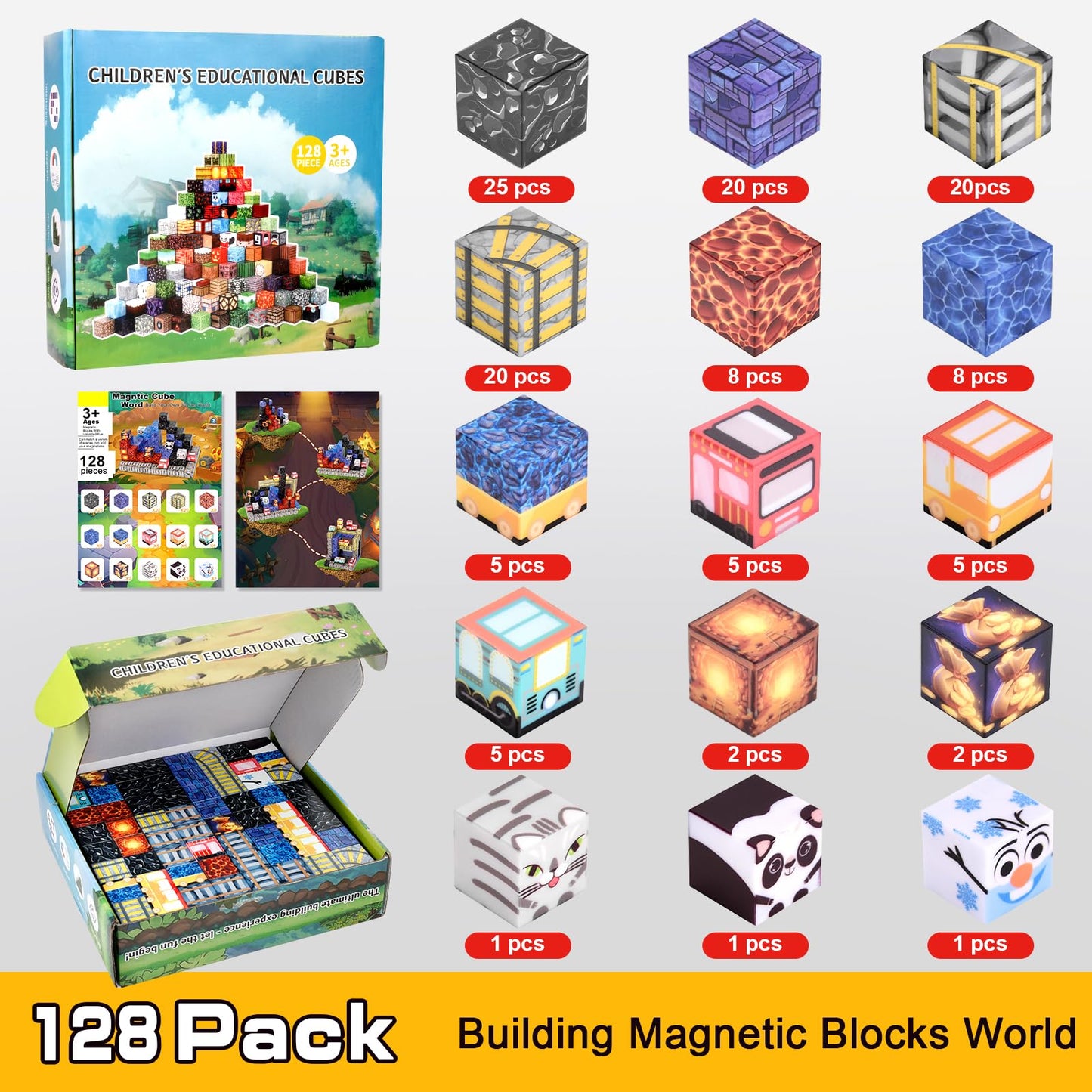 Hazms 128Pcs Magnetic Blocks - Creative Magnetic Building Blocks For Toddler, Educational Magnetic Cubes Toys, Sensory Kid Build