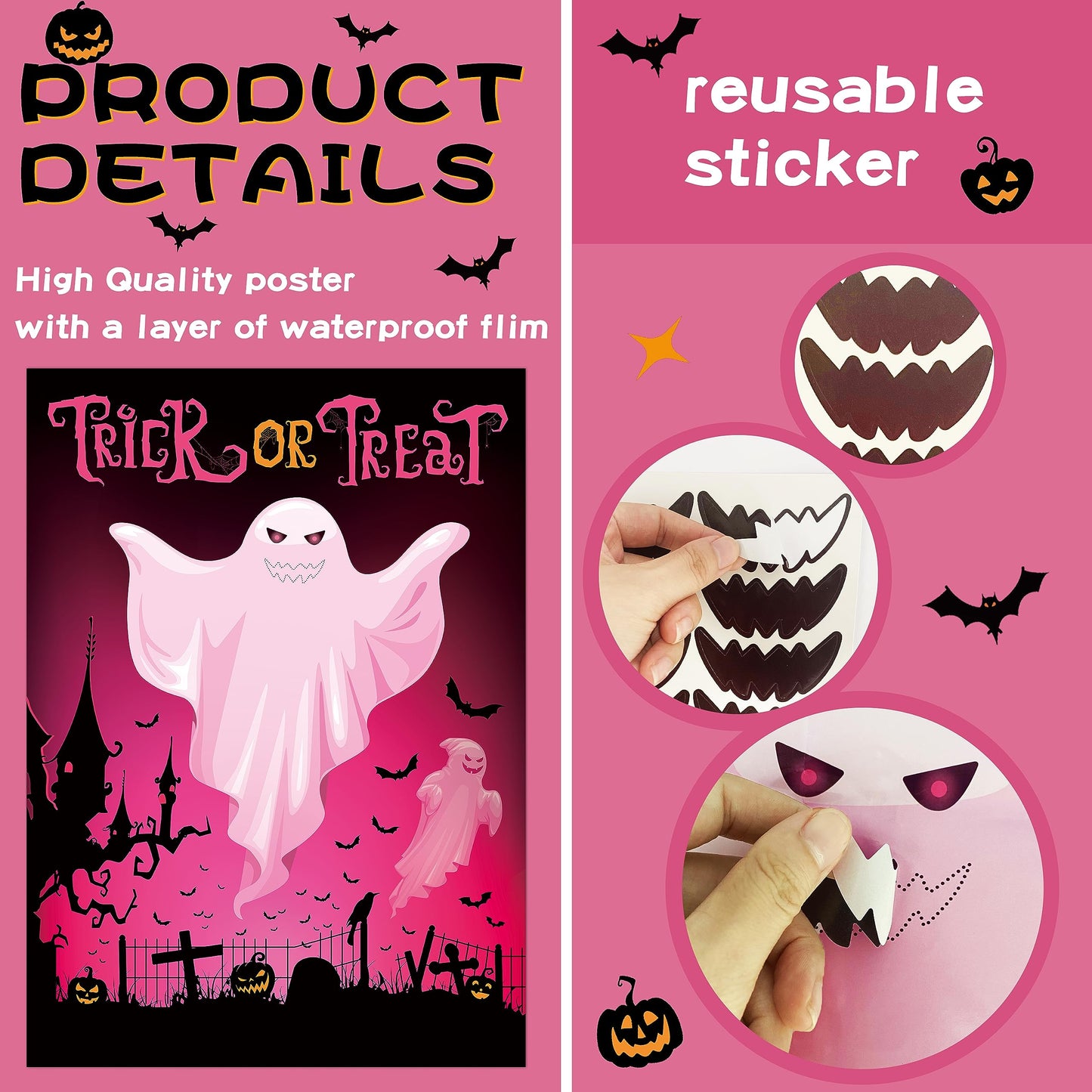 Pin The Mouth On The Ghost Halloween Party Game For Kids Ghost Poster With 24 Pieces Mouth Stickers And A Blindfold For Hallowee