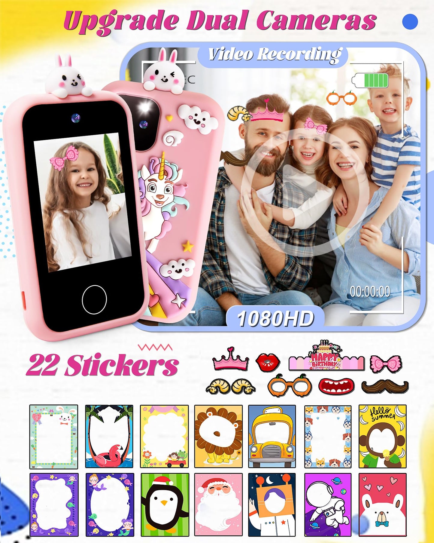 Kids Smart Phone - Phones for Kids with Soft Silicone Cover 32GB SD Card - 2.8'' Touchscreen Kids Cell Phone with Dual Camera Pu