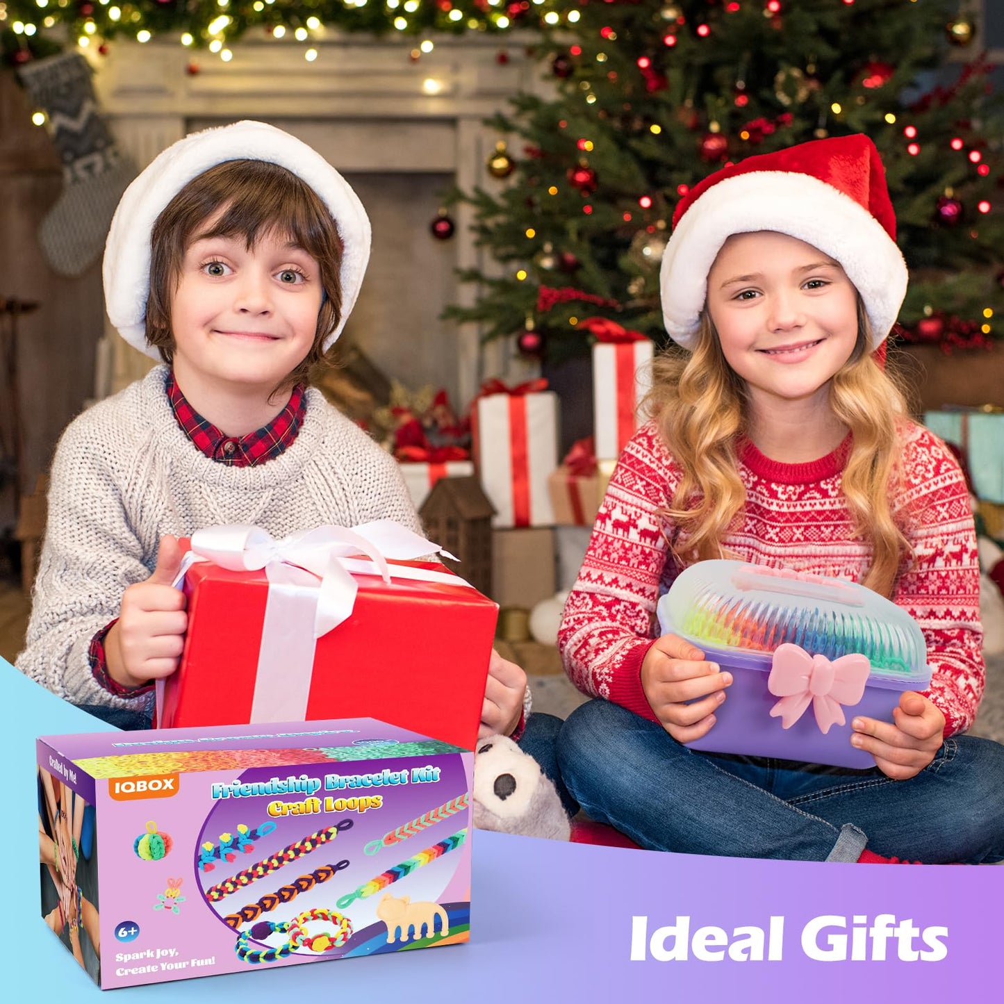 IQBOX Bracelet Making Kit Arts and Crafts for Girls Ages 8-12, Weaving Loom Rainbow Bands DIY Toys Birthday Gifts for Kids 6 7 9