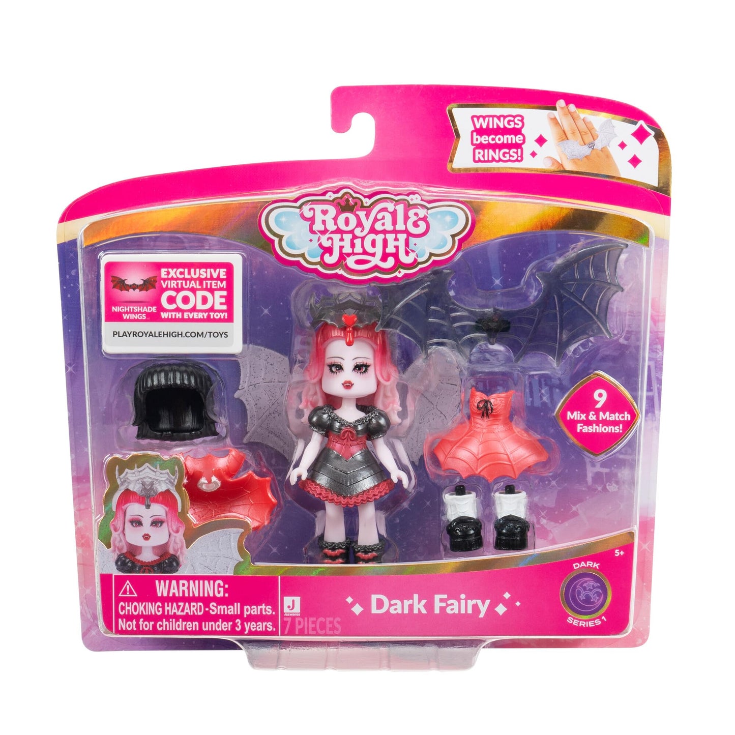 Royale High 3” Dark Fairy Fashion Doll - 1 Figure With 9 Fashion Accessories - Virtual Item Code Included - Series 1 - Ages 5+