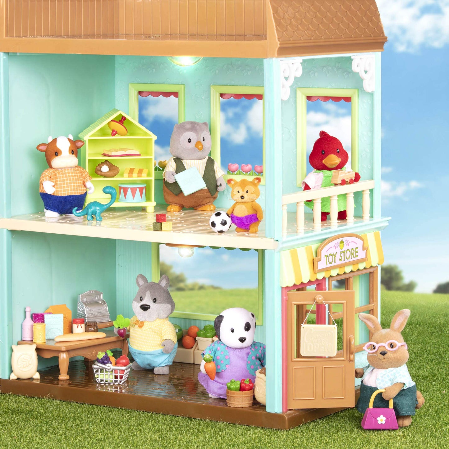 Li'L Woodzeez – The Cottonball Rabbit Family – Set Of 7 Collectible Posable Rabbit Figures – Pretend Play Doll Figures – Gift Toy For Kids Age 3+
