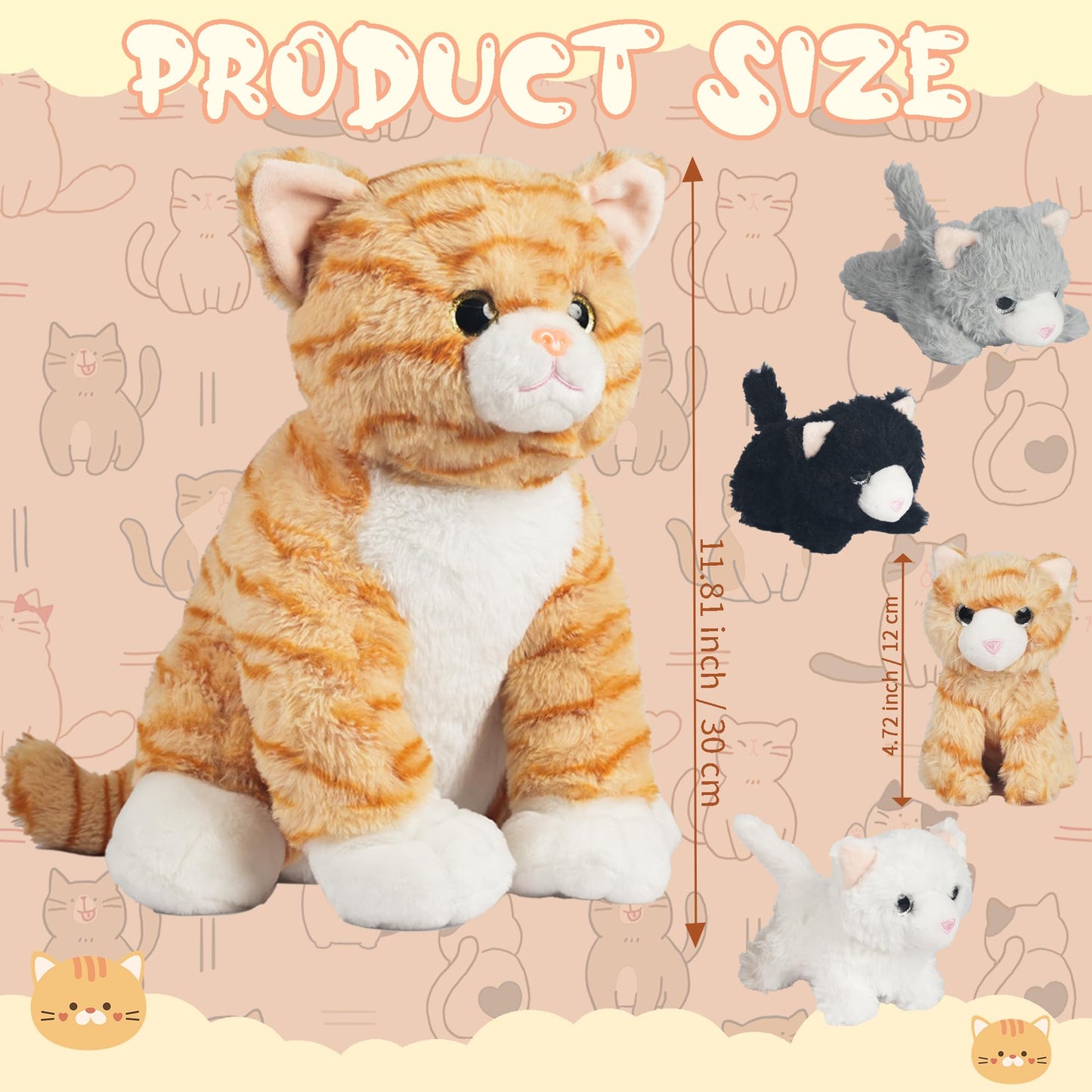 5 Pcs Cat Stuffed Animal With Babies Inside Stuffed Cat Plush Toys Mommy With 4 Plush Kittens Babies In Zippered Belly Cute Stuf