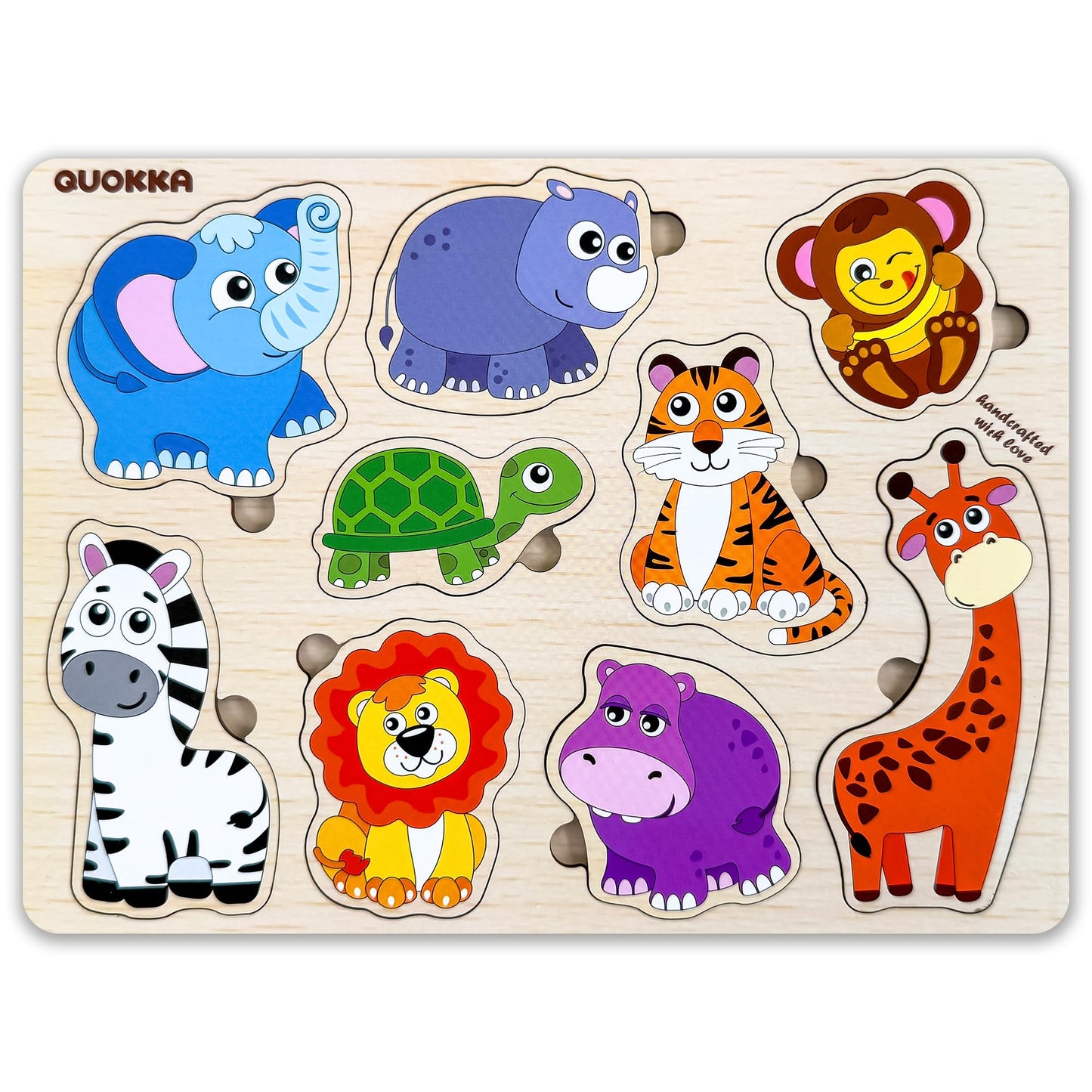 Quokka Wooden Puzzles For Toddlers 1-2 – 4 Set Pegged Puzzles For Kids Ages 1-2 – Animal Safari Learning Toy For Kids – Gift Realistic Educational Game For Boy And Girl