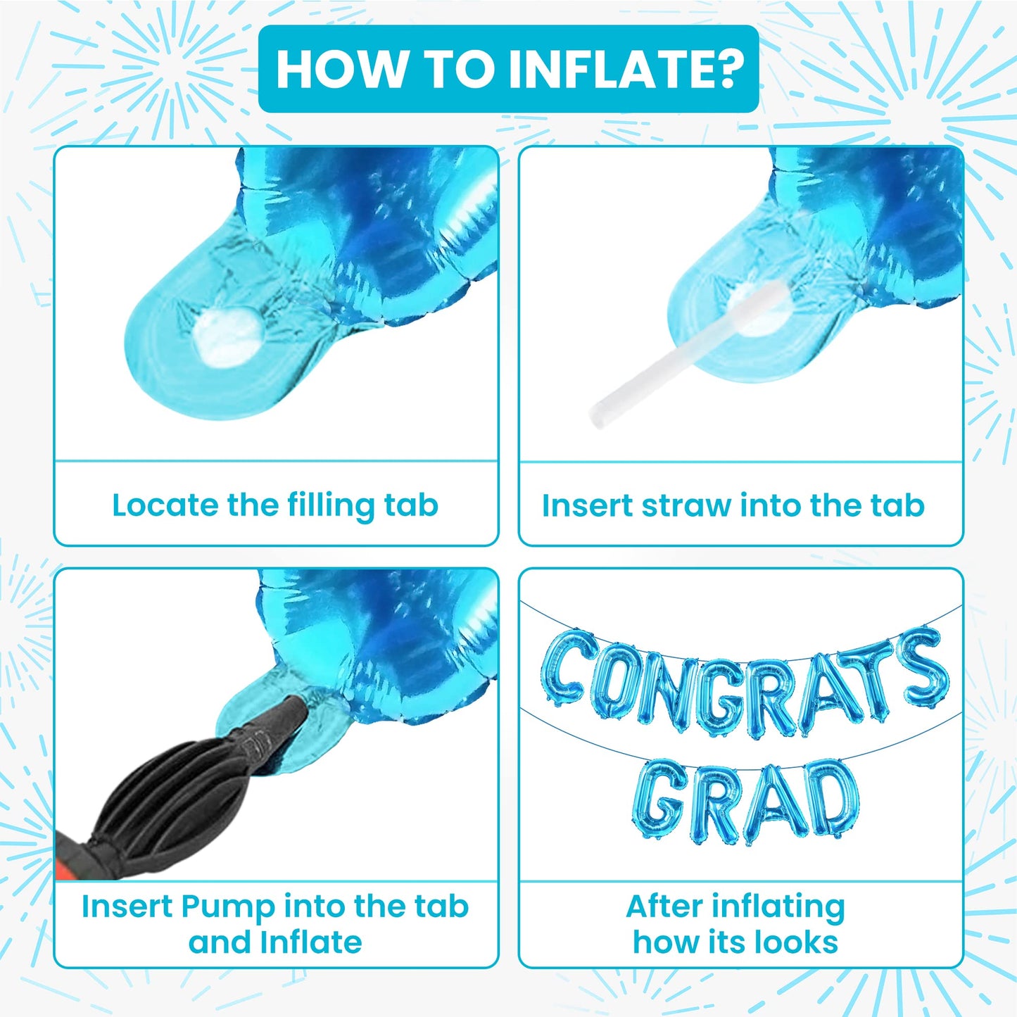 Katchon, Blue Congrats Grad Balloons - 16 Inch | Congrats Grad Banner Balloons For Graduation Decorations Class Of 2025 | Congratulations Balloons For Graduation Balloons Class Of 2025 Decorations