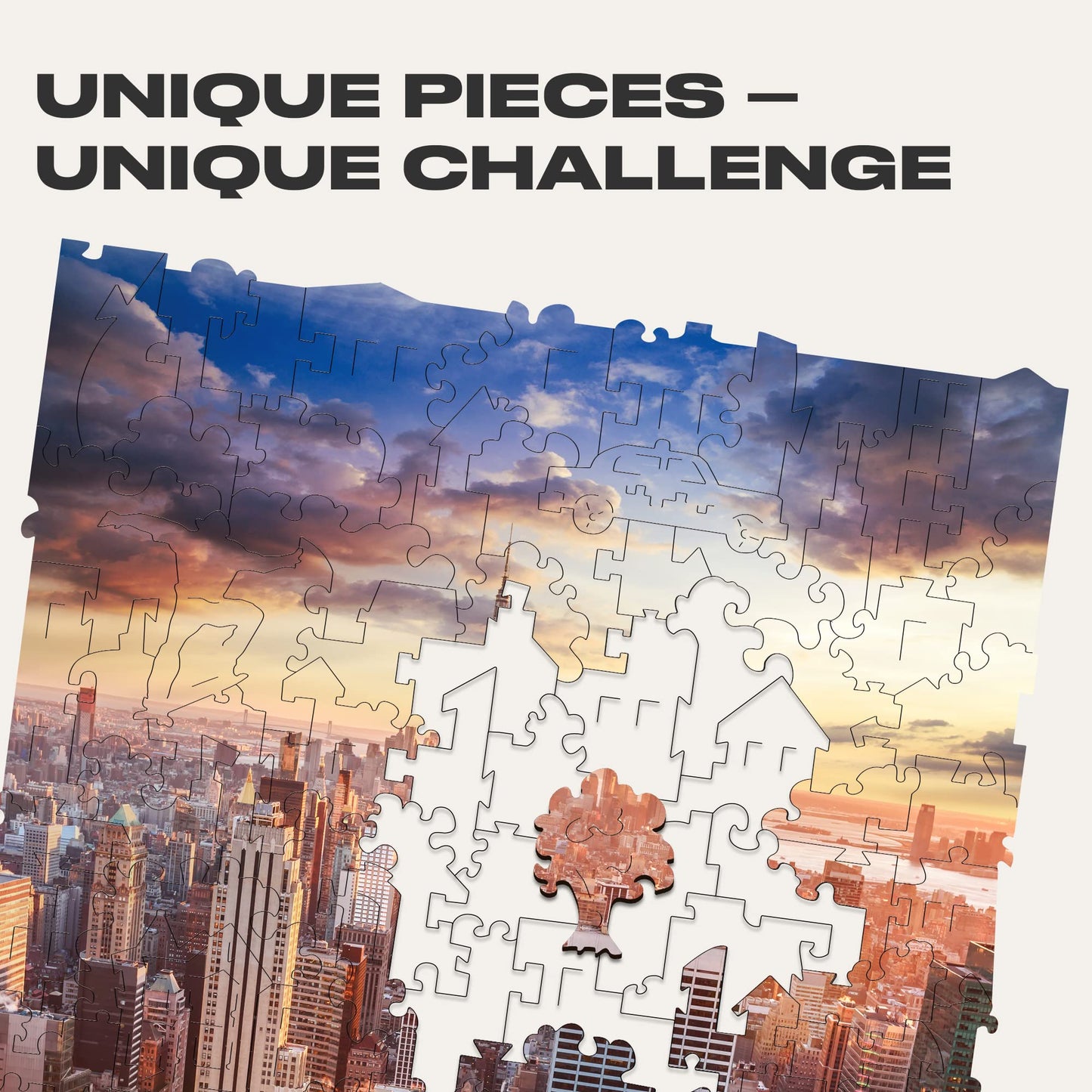 Unidragon Original Wooden Jigsaw Puzzles - City Morning New-York, 125 Pcs, Small 9'X6.2', Beautiful Gift Package, Unique Shape Best Gift For Adults And Kids