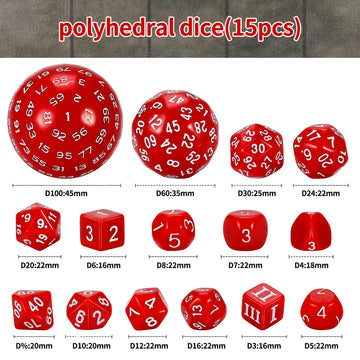 CiaraQ DND Polyhedral Dice Set (15pcs) D4-D100 Game Dice with Dice Bag for Dungeons and Dragons Role Playing Table Games (Red &