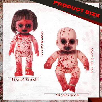 Simgoing 4 Pcs Halloween Creepy Dolls 10 Inch Bloody Zombie Haunted Dolls Scary Hanging Ghost Haunted with Rope for Halloween Horror Decoration Outdoor Indoor Garden Party Decor (Red Creepy)