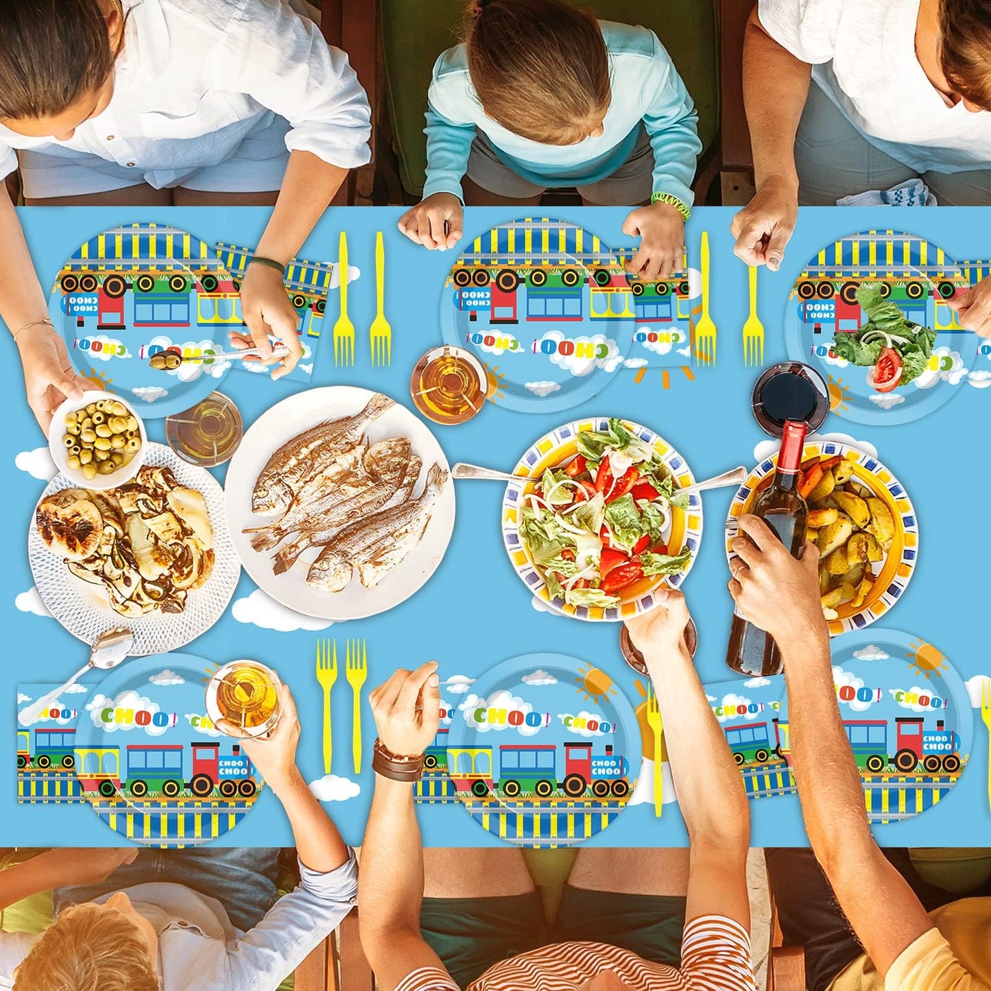 Gisgfim Train Birthday Party Supplies Train Theme Party Tableware Includes Train Party Plates Napkins Fork And Train Theme Table