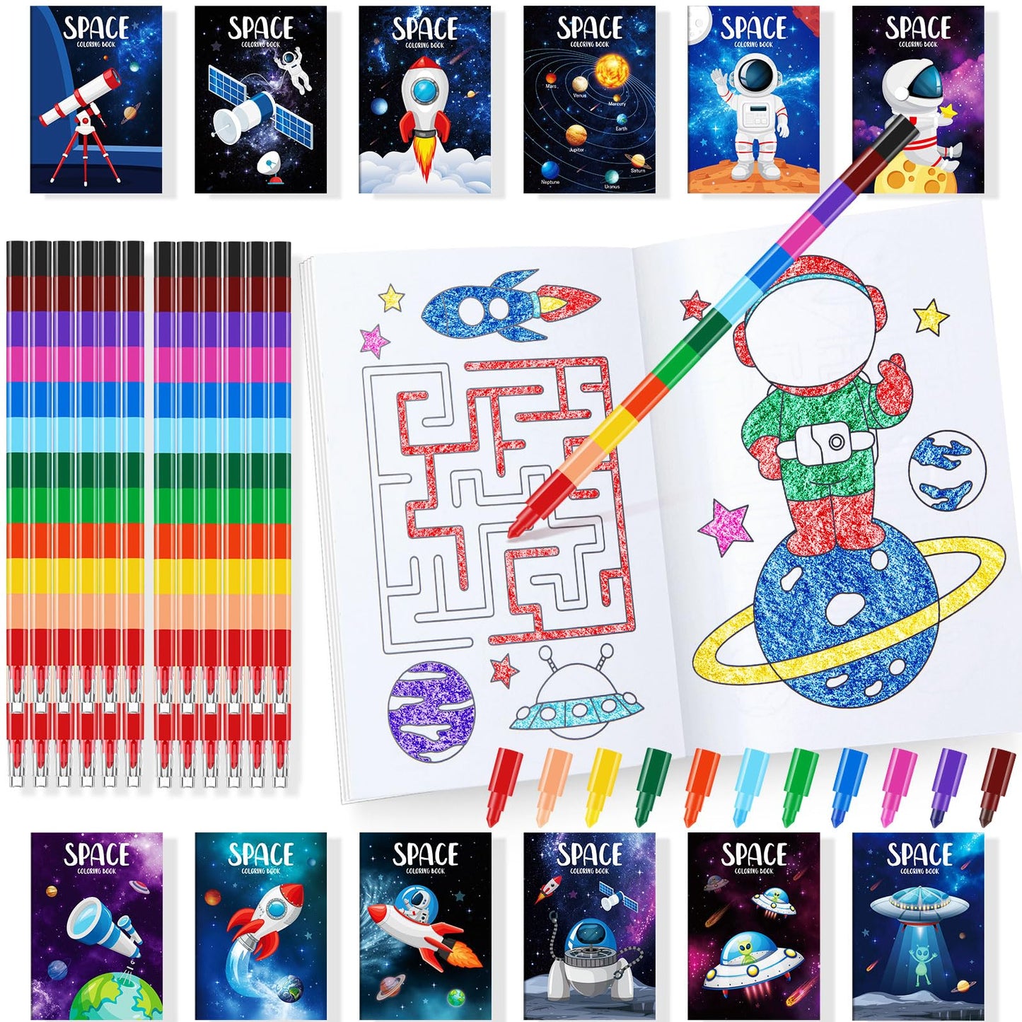 24 Outer Space Coloring Books Party Favors With 24 Crayons Alien Mini Drawing Book Bulk For Kids Solar System Astronaut Party Ga