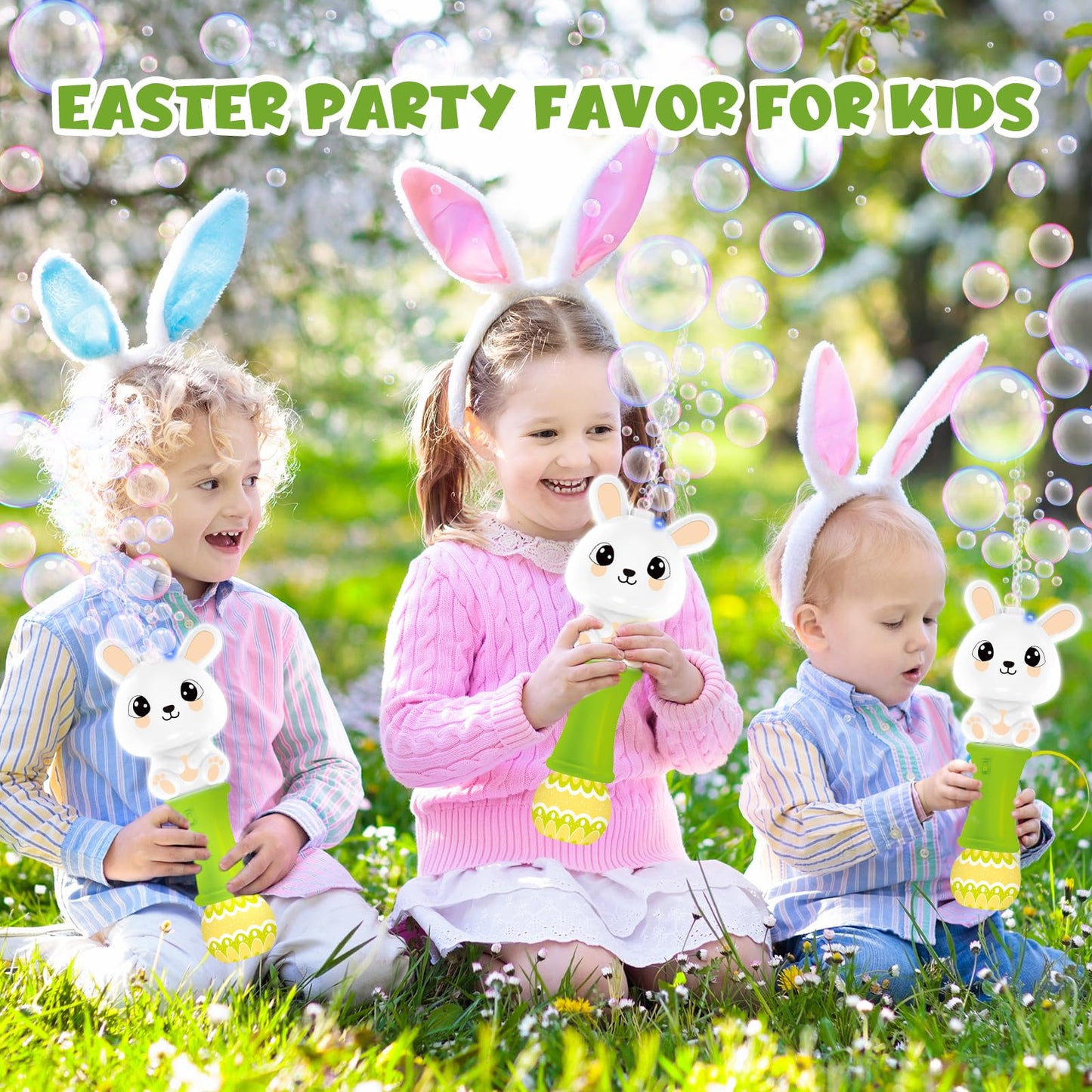 Springflower Easter Bubble Wand, Bubble Maker With Led Light-Up Effect For Kids, Bubble Toy For Easter Party Favor Supplies, Eas