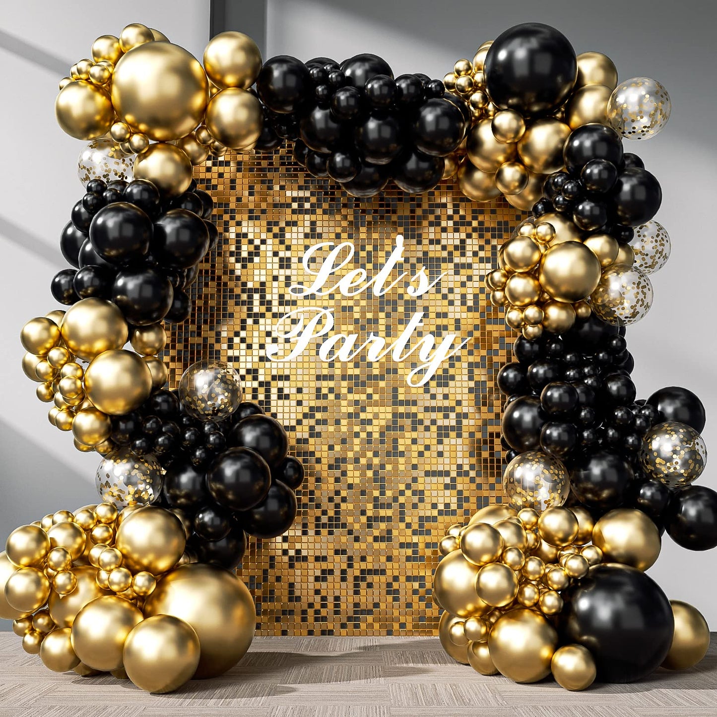 FOTIOMRG Black Balloon Garland Arch Kit - 110pcs Latex Balloons in Various Sizes for Birthday, Graduation, Baby Shower Decorations