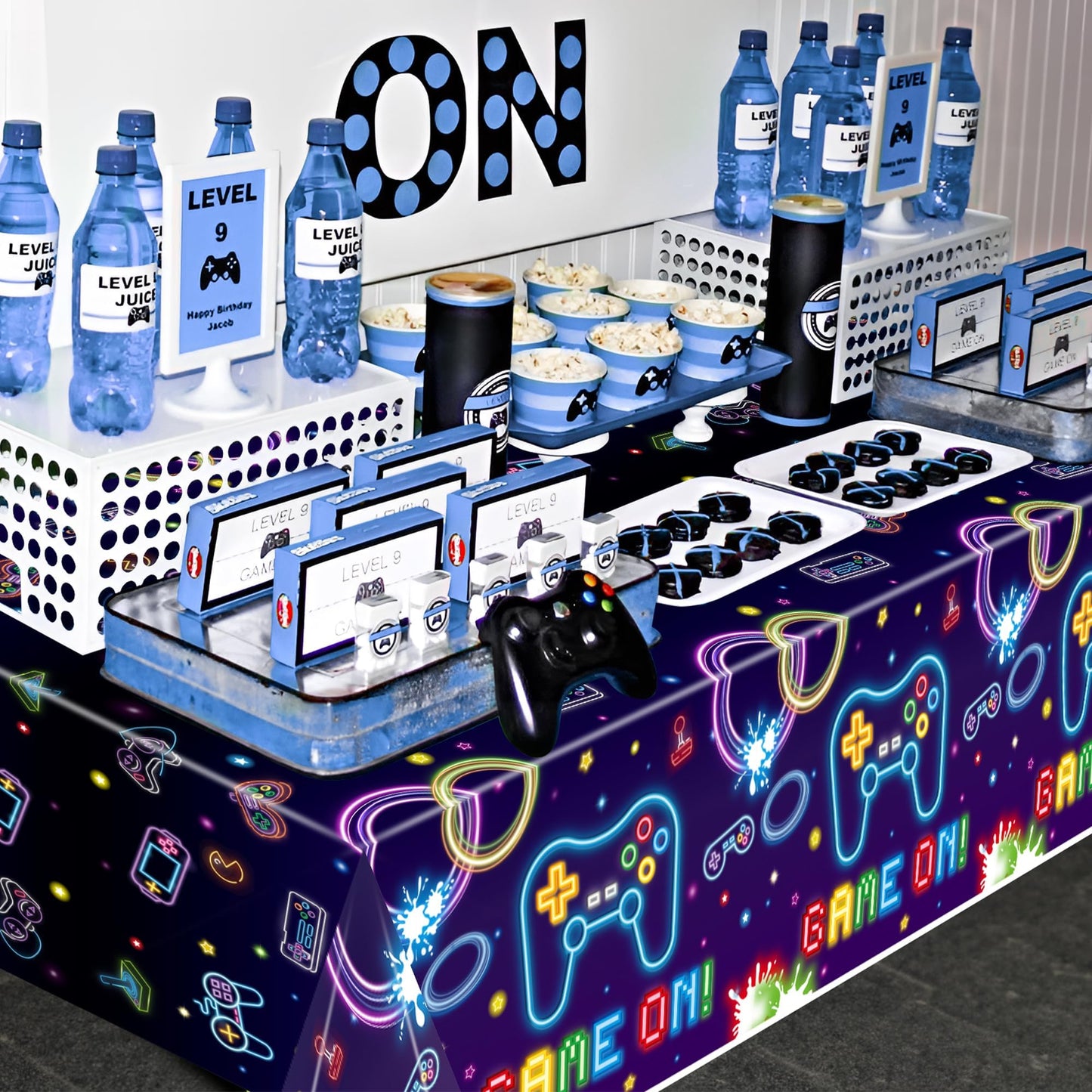 Video Game Party Tablecloths - 3Pcs Neon Video Game Birthday Party Table Covers Decorations, Game on Themed Rectangular Plastic