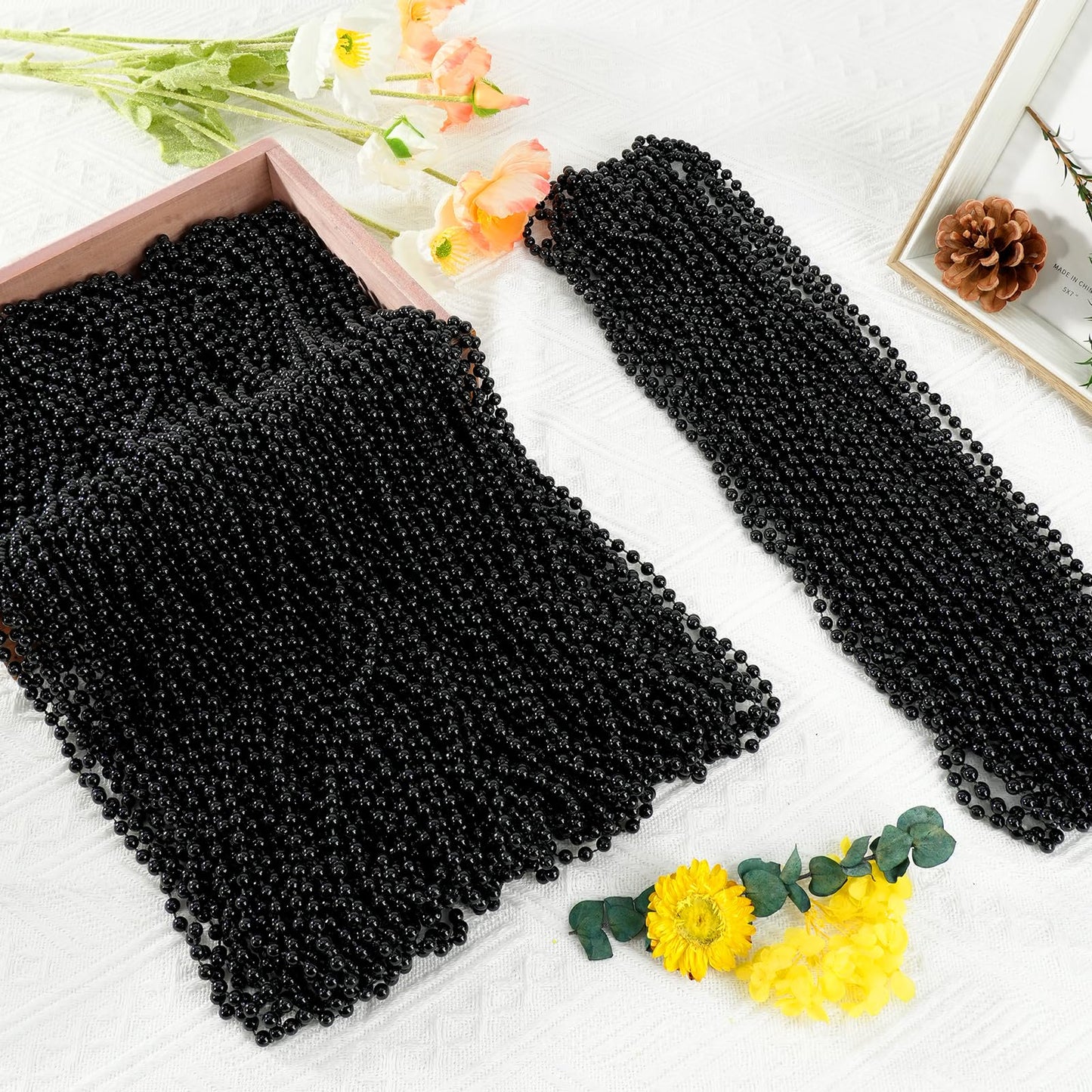 100 PCS Black Bead Necklaces, Black Mardi Gras Beads, New Year Eve Necklaces, 33 Inch Round Halloween Beaded Necklaces, Party Be