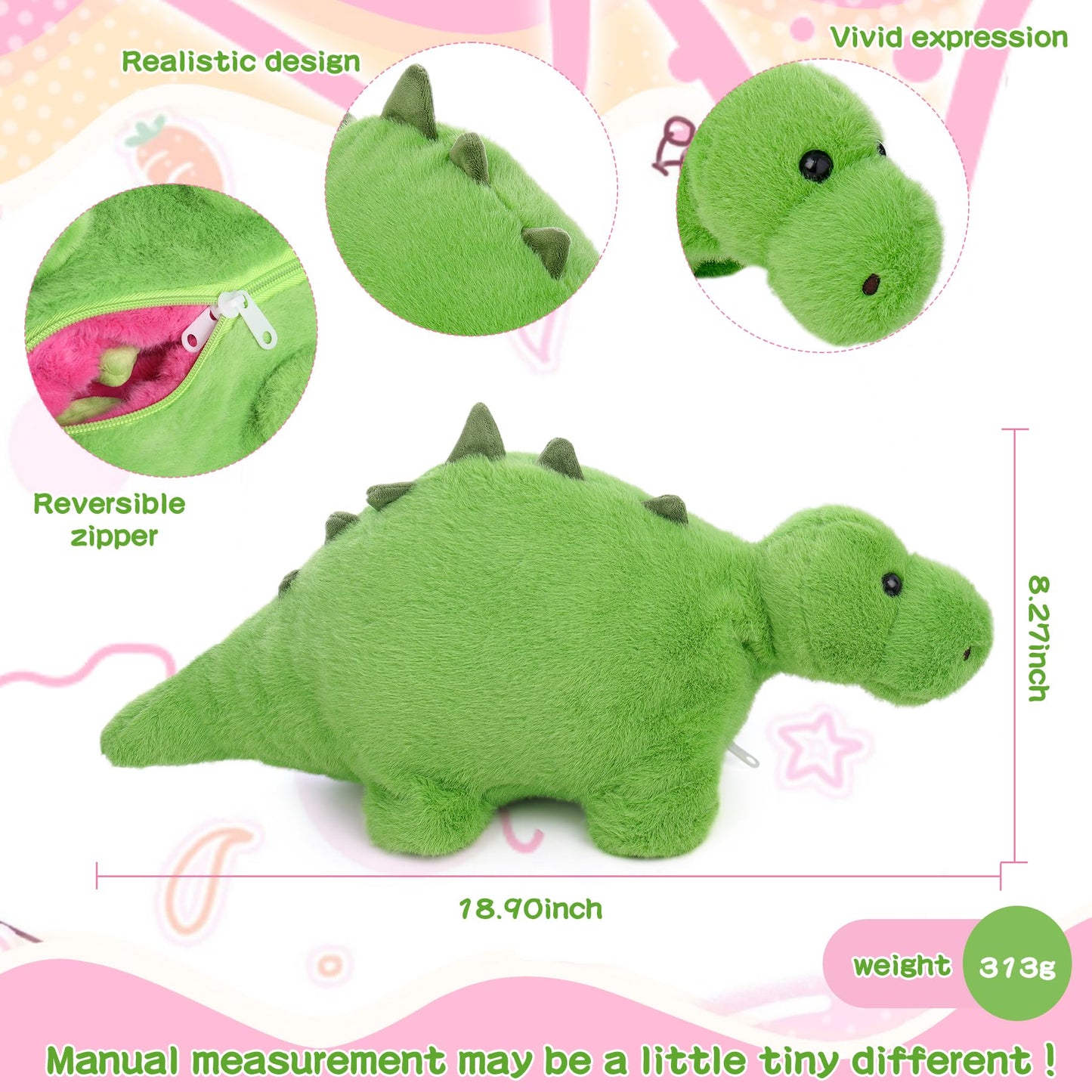 Miaodam Reversible Dragon Fruit Dinosaur Plush Toys, Zip Flip Stuffed Animals, Cute Dinosaur Plushie In A Dragon Fruit, For Baby, Boys & Girls (30Cm/11.8In)