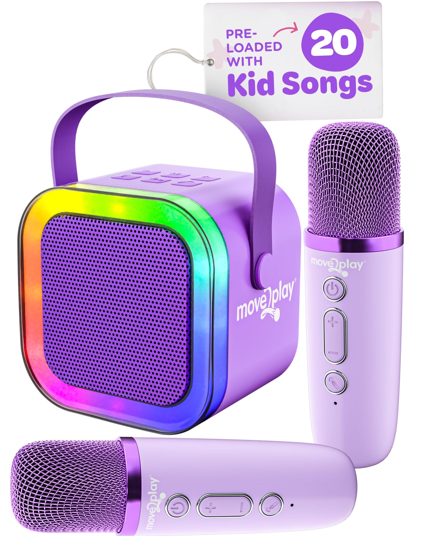 Move2Play, Mini Karaoke Machine For Kids | Includes 20+ Kids Songs | 2 Microphones | Connect With Bluetooth | Valentine'S Day &