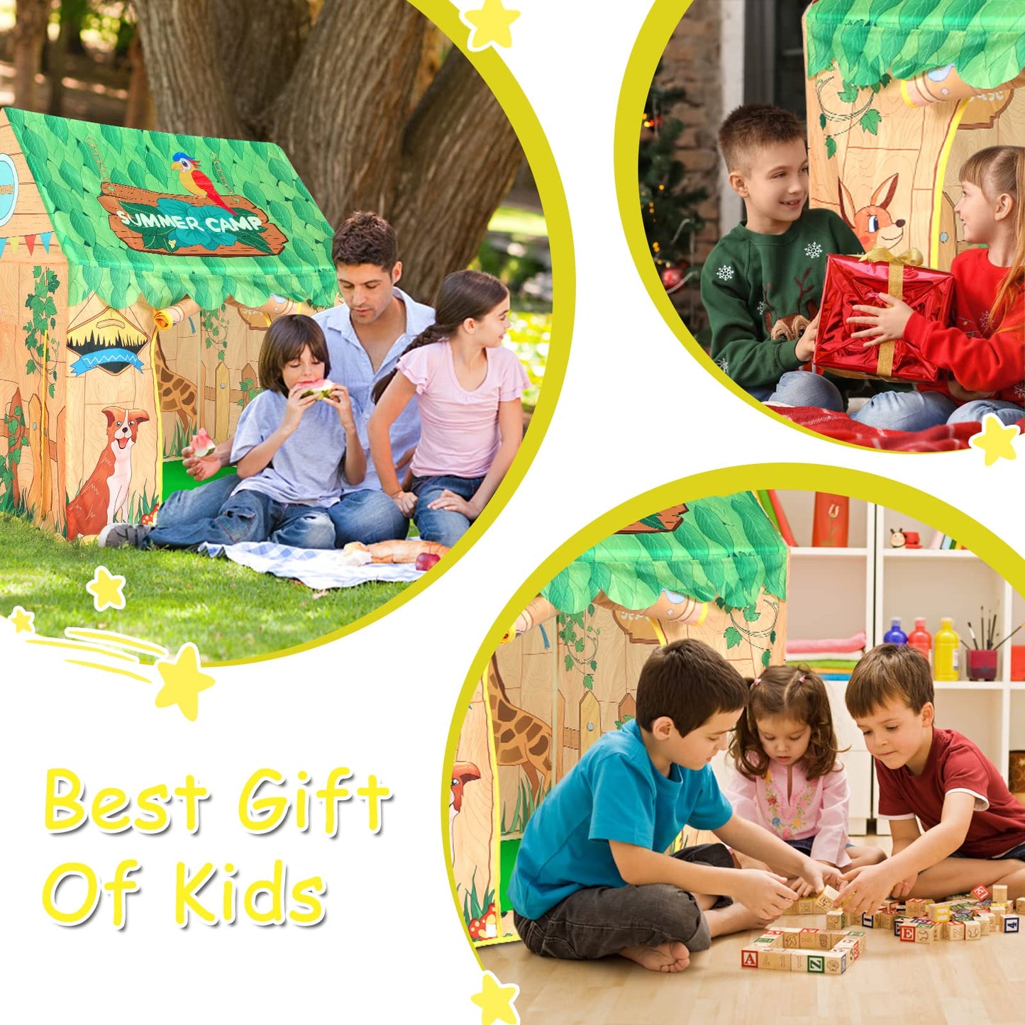 Swehouse Kids Indoor And Outdoor Play Tents For Boys And Girls Toys Children Indoor Playhouse, Gifts For Christmas Birthday (Forest House Tent With Lights)