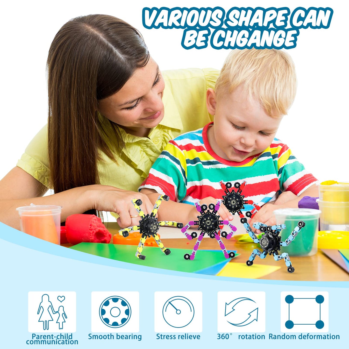 Zhanmai Transformable Fidget Spinners Fidget Toys For Kids And Adults Stress Relief Sensory Toys Transformable Chain Robot Fingertip For Adhd Autism Kids Gifts (48 Pack)
