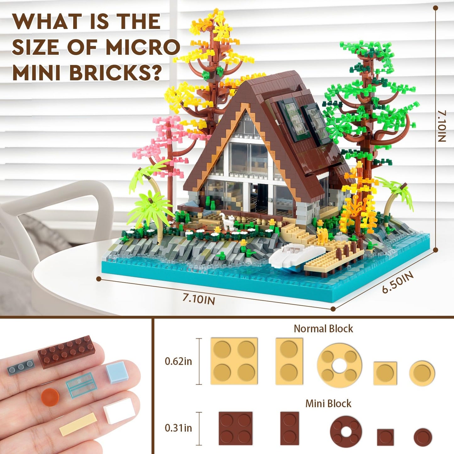 Vziimo A-Frame Cabin Building Set, Medieval Forest Cabin House Micro Building Block Set, Collectible Display Model Toys For Adults And Teens 14+ (2688 Pcs)