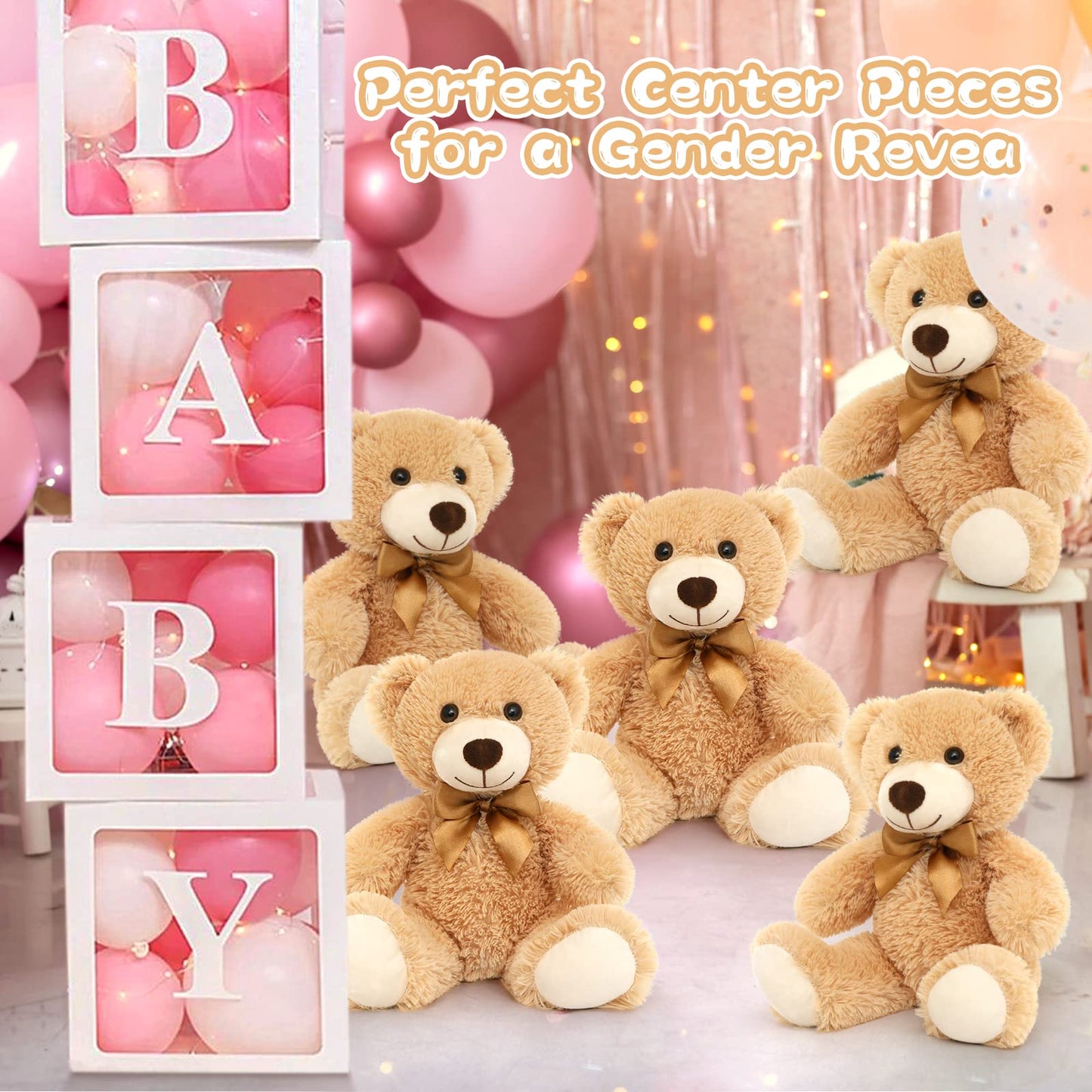 Tezituor Teddy Bear Stuffed Animal Bulk 5 Packs, 14In Small Bulk Teddy Bear Plush, Teddy Bears Centerpiece For Baby Shower, Stuffed Bears Gift For Kids Girlfriend On Christmas, Valentines, Light Brown