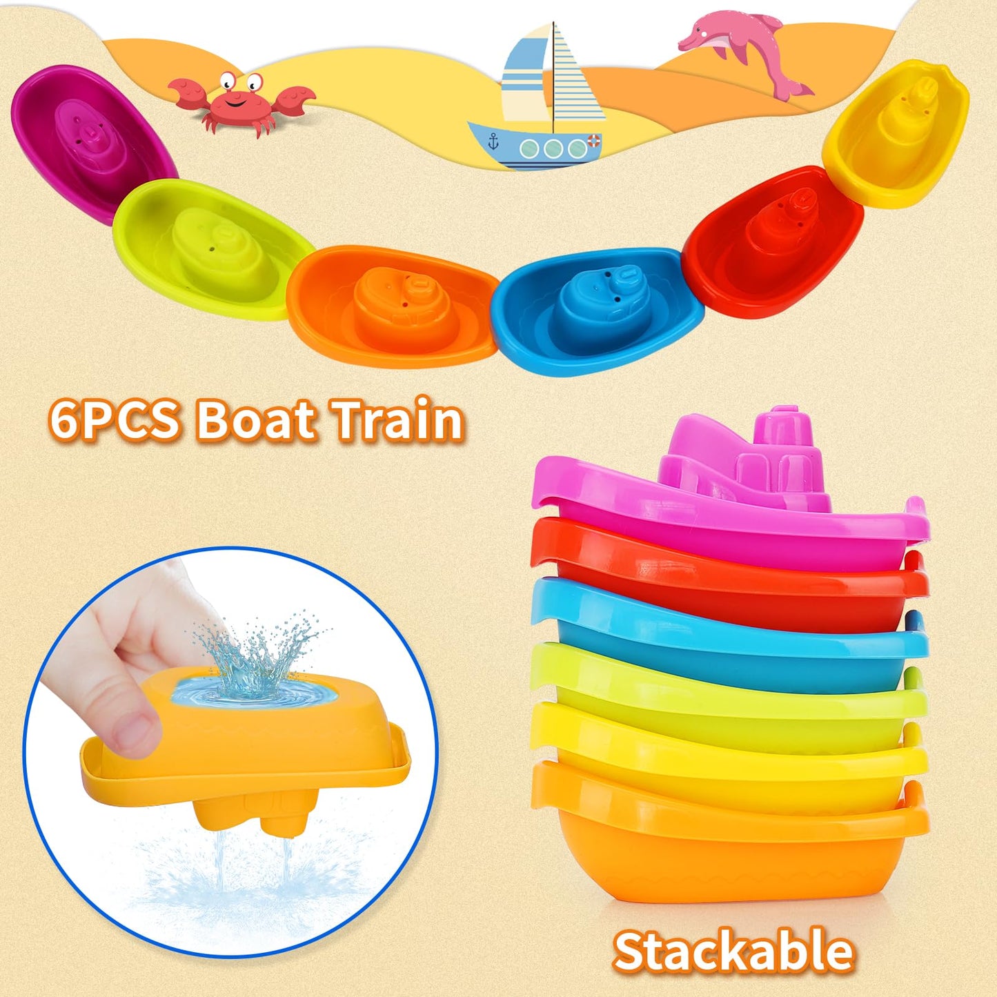 Sltbeh Baby Bath Toys For Kids Ages 1-3, 13 Pcs Bathtub Toys For Babies 6-12-18 Months, Mold Free Bath Boat With Stacking Cup &