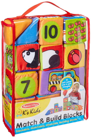 Melissa & Doug K's Kids Match & Build Blocks, Multi Color, Textile Material, Model 9167, 1 EA