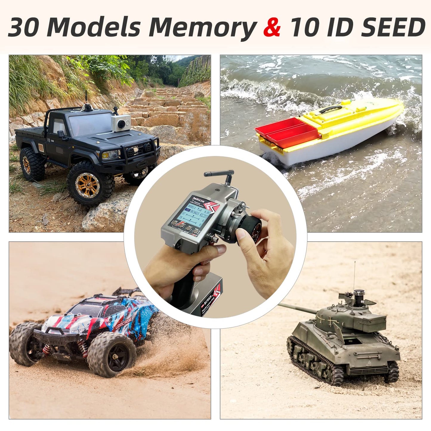Radiolink RC6GS V3 7 Channels RC Transmitter and Gyro Receiver R7FG, Voltage Telemetry, 30 Models Storage 2.4Ghz Surface Remote