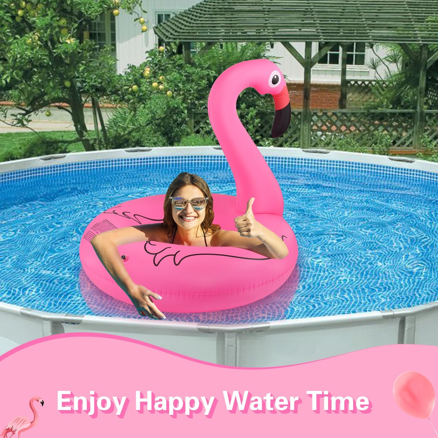 Sinbyuer Flamingo Inflatable Pool Floats, Pool Tubes Swim Ring Pink Pool Float, 42'' Large Pool Float, Pool Inner Tube Beach Flo