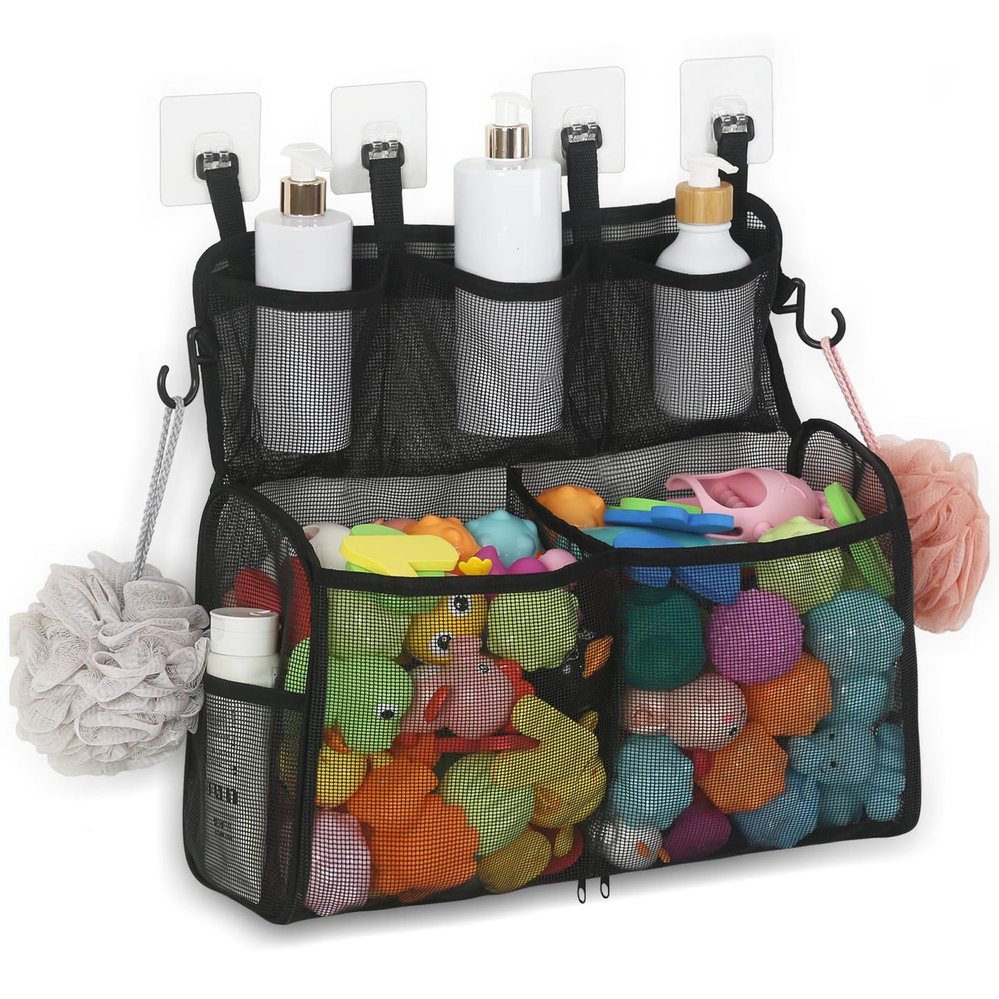 Docmon Bath Toy Storage, 2 Layers Large Capacity Bath Toy Holder For Bathtub, Quick Dry Bath Toy Organizer With Buttom Zipper, B