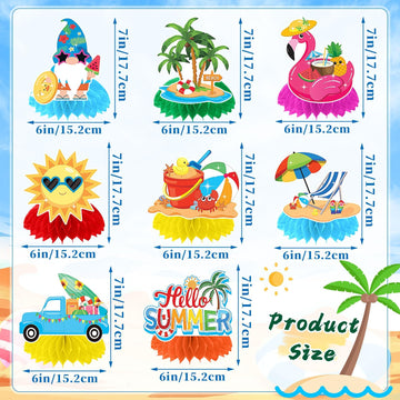 JULMELON 8PCS Summer Party Decorations Honeycomb Centerpiece, 3D Double Side Summer Beach Pool Party Table Toppers for Hawaiian
