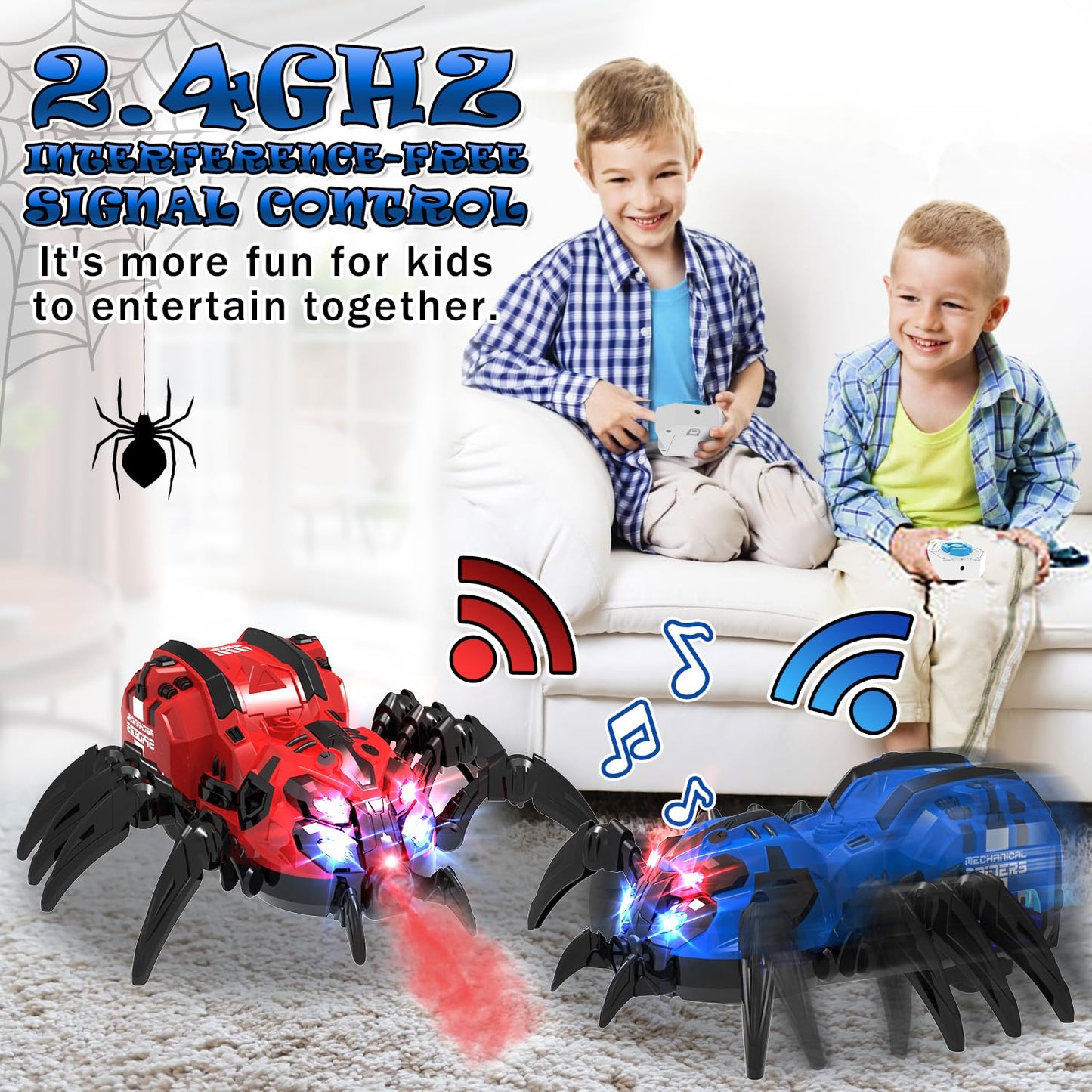 Remote Control Spider Toy, Robot Spider With 2.4 Ghz Remote Controller, Rc Spider Robot With Spray/Lights/Music, Realistic Spide
