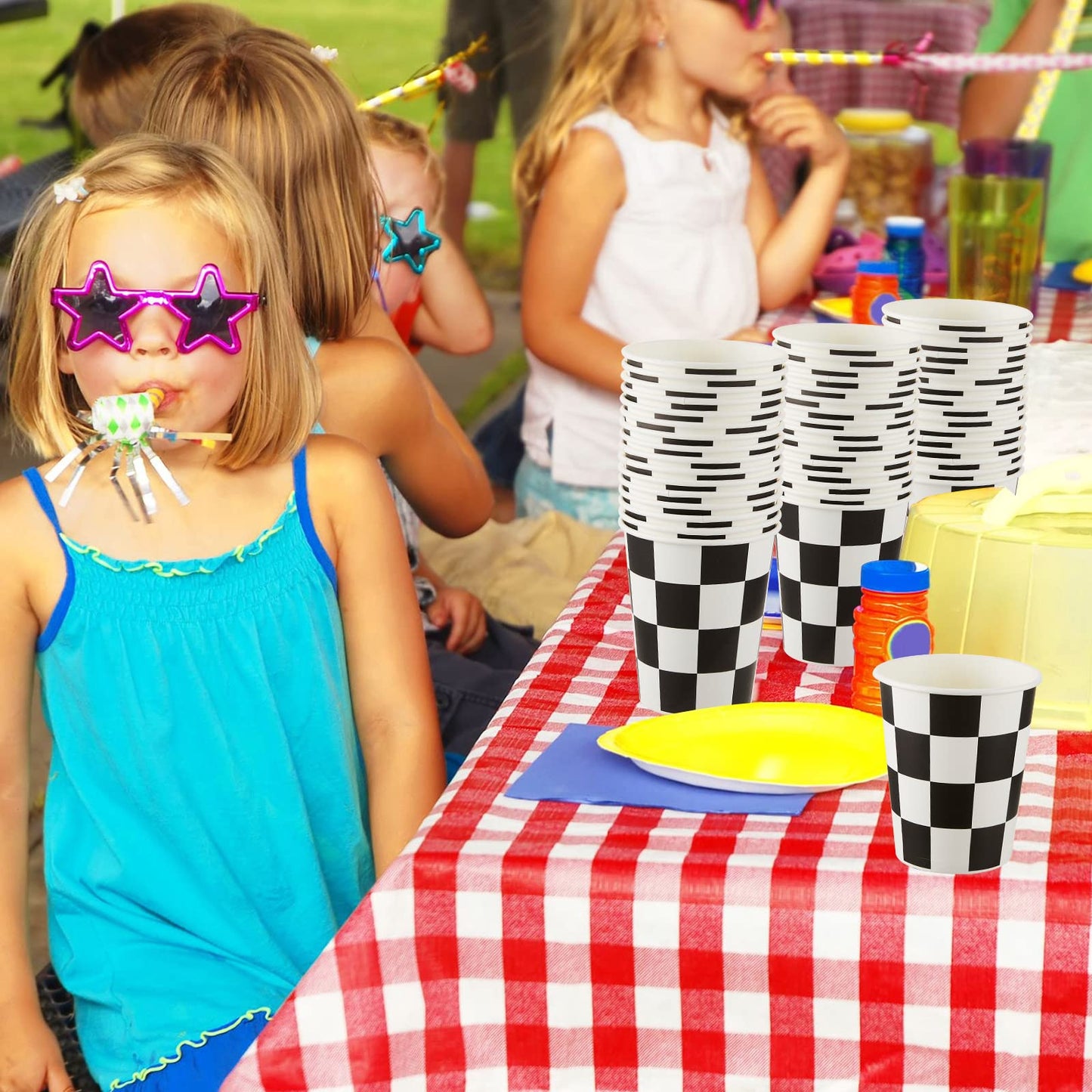 100 Pieces Checkered Cups 9 Oz Checkered Paper Flag Race Car Cups Party Supplies Black And White Cups Bulk Disposable Beverage C