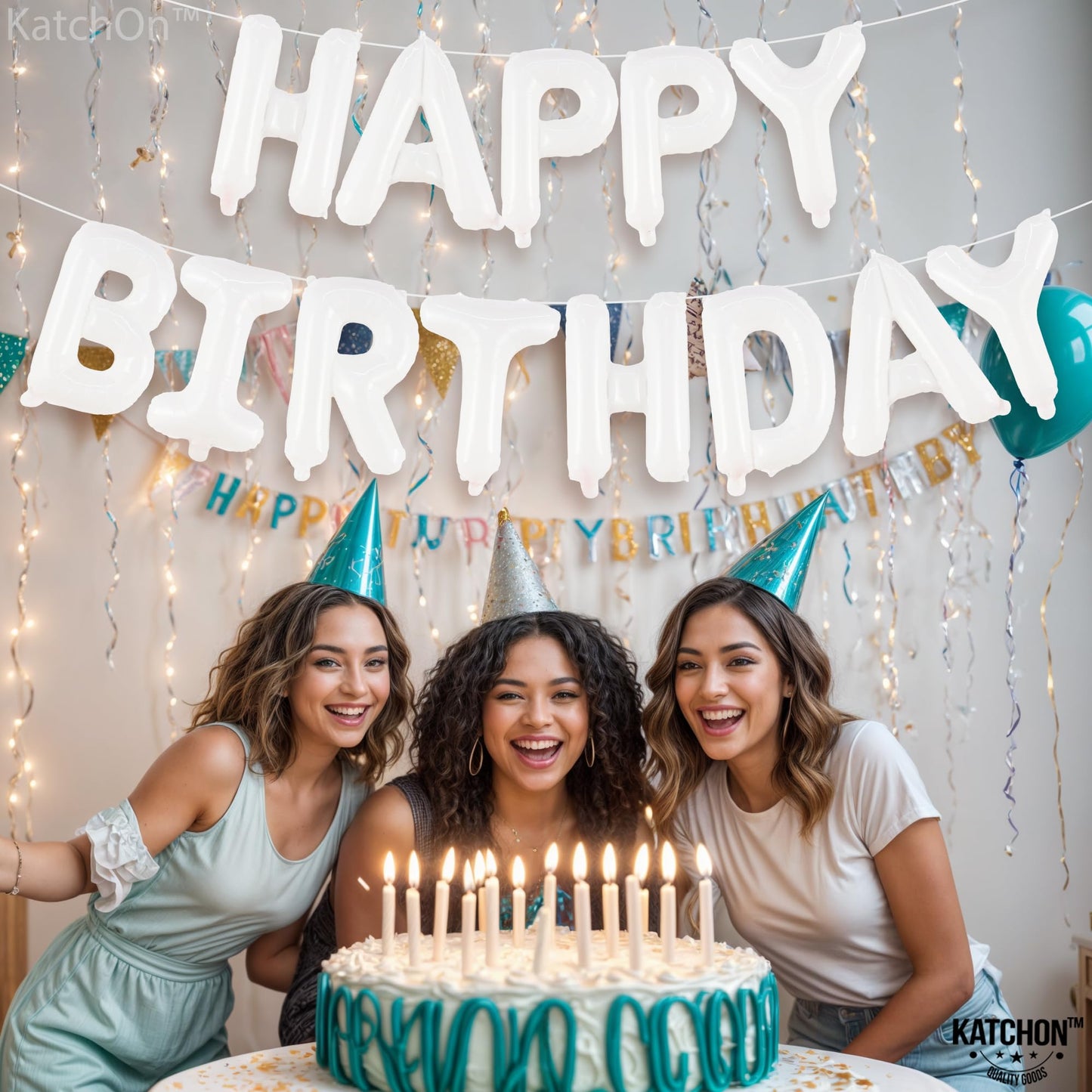 Katchon, White Happy Birthday Balloons Letters - 16 Inch | Happy Birthday Balloon White | White Happy Birthday Banner, White Birthday Decorations | Happy Birthday White Balloons For White Party Dècor