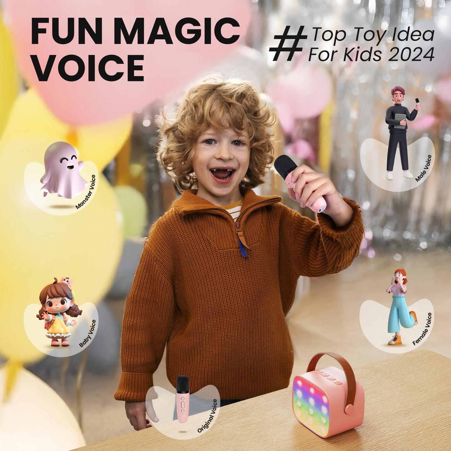 Yll Mini Karaoke Machine For Kids Adults: Portable Loud Speaker With 4 Wireless Microphones -Popular Easter Birthday Party Gifts For Girls Boys 3, 4, 5, 6, 7, 8, 9, 10+ Year Old Toys (Pink-4 Mics)