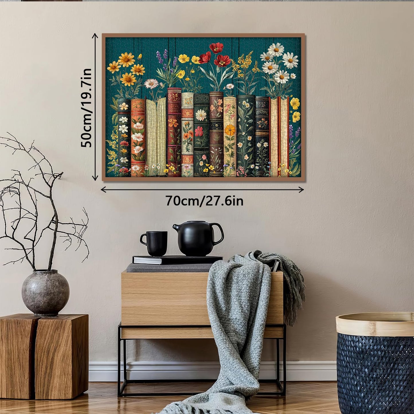 Vintage Wildflower Book Puzzles For Adults 1000 Pieces, Plant Floral Book Pages Jigsaw Puzzle, Retro Bookshelf Puzzle With Bloss