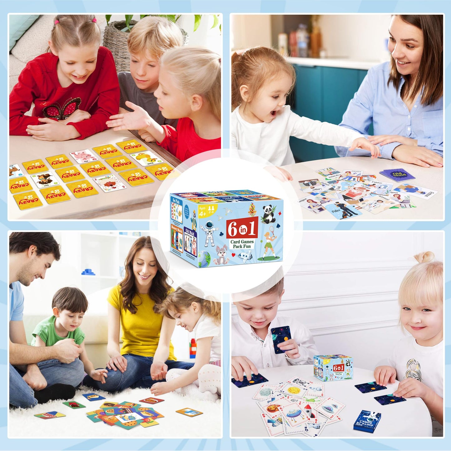 Card Games,6 Decks,Go Fish,Old Maid,Crazy 8S,Memory Match,Slap Jack,Space Playing Cards,Fun Game Cards For Kids Toddlers And Adu