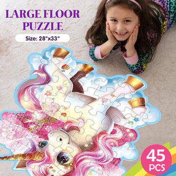 Jumbo Shimmery Floor Puzzle For Kids,Unicorn Jigsaw Large Puzzles,45 Piece Unicorn Puzzle For Toddler Ages 3-5,Children Learning Preschool Educational Toys,Birthday Gift For 4-8 Years Old