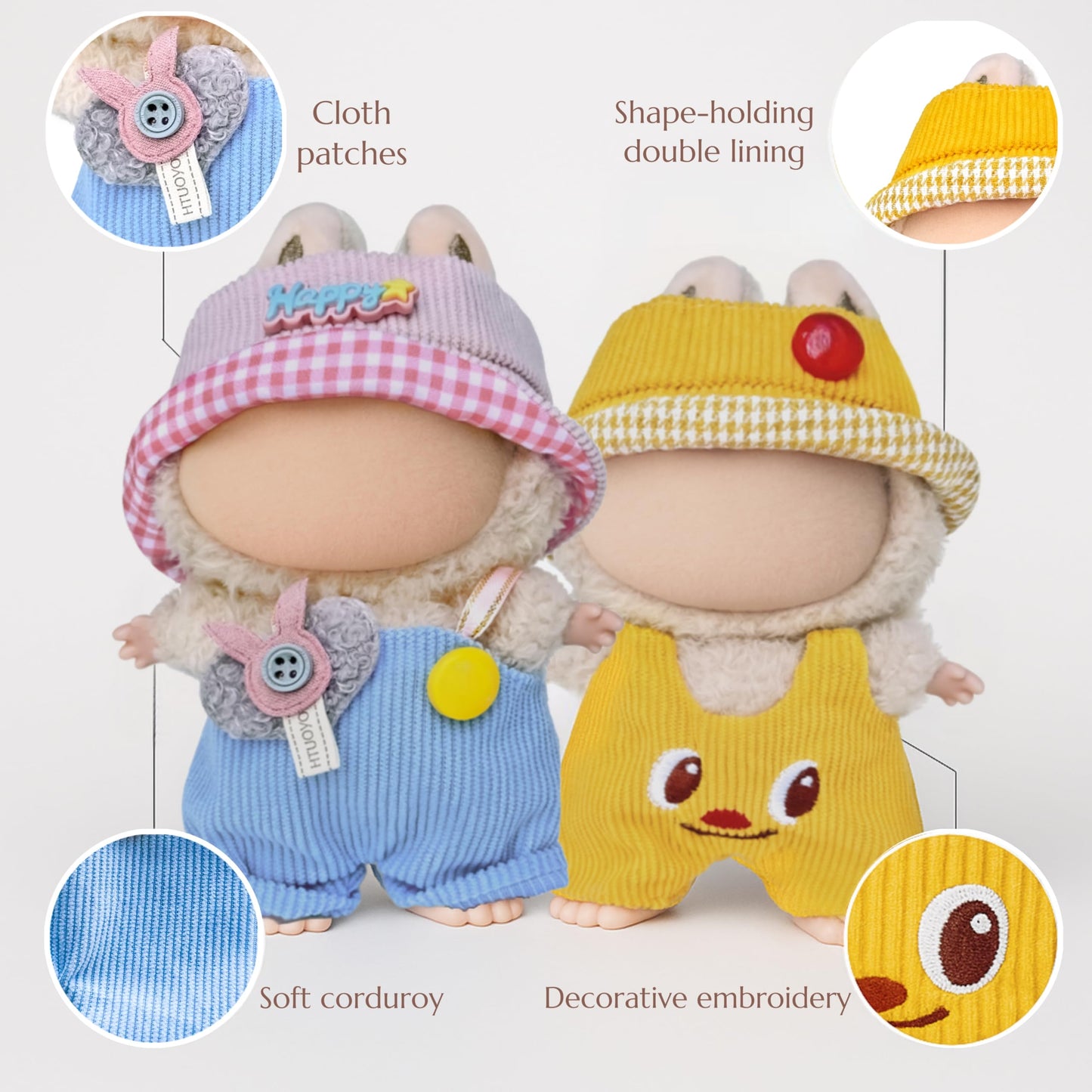6 Clothes Sets for 17cm Collectible Dolls - Miniature Outfits with Accessories - Hat Glasses & Necklace Details - Ages 15+ (No Doll)