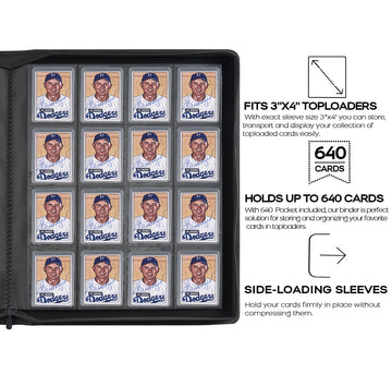 D DACCKIT Toploader Binder Holds 640 Toploaders - 16-Pocket Top Loader Binder for 3 x 4 Rigid Card Holders for Trading Cards or Sports Cards(Model A Classic White)