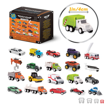 Driven By Battat – Pocket Fleet 2 – 20 Packs Mini Toy Vehicles – Race Car, Construction Trucks, Police Suv, Airplane, Fire Truck & More – Gift Toy For Boys & Girls Age 3+