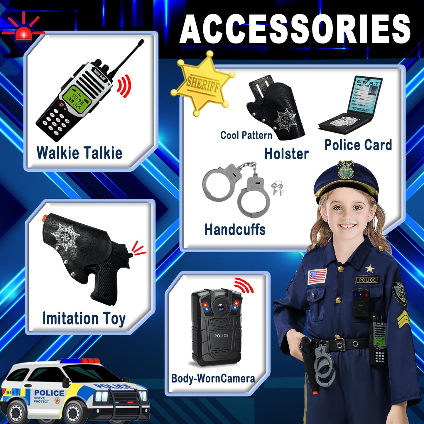 Beikeetoo Police Costume For Kids Cosplay, Exquisite Police Officer Costume For Kids Costumes Boys Girls, Dress Up Police Unifor